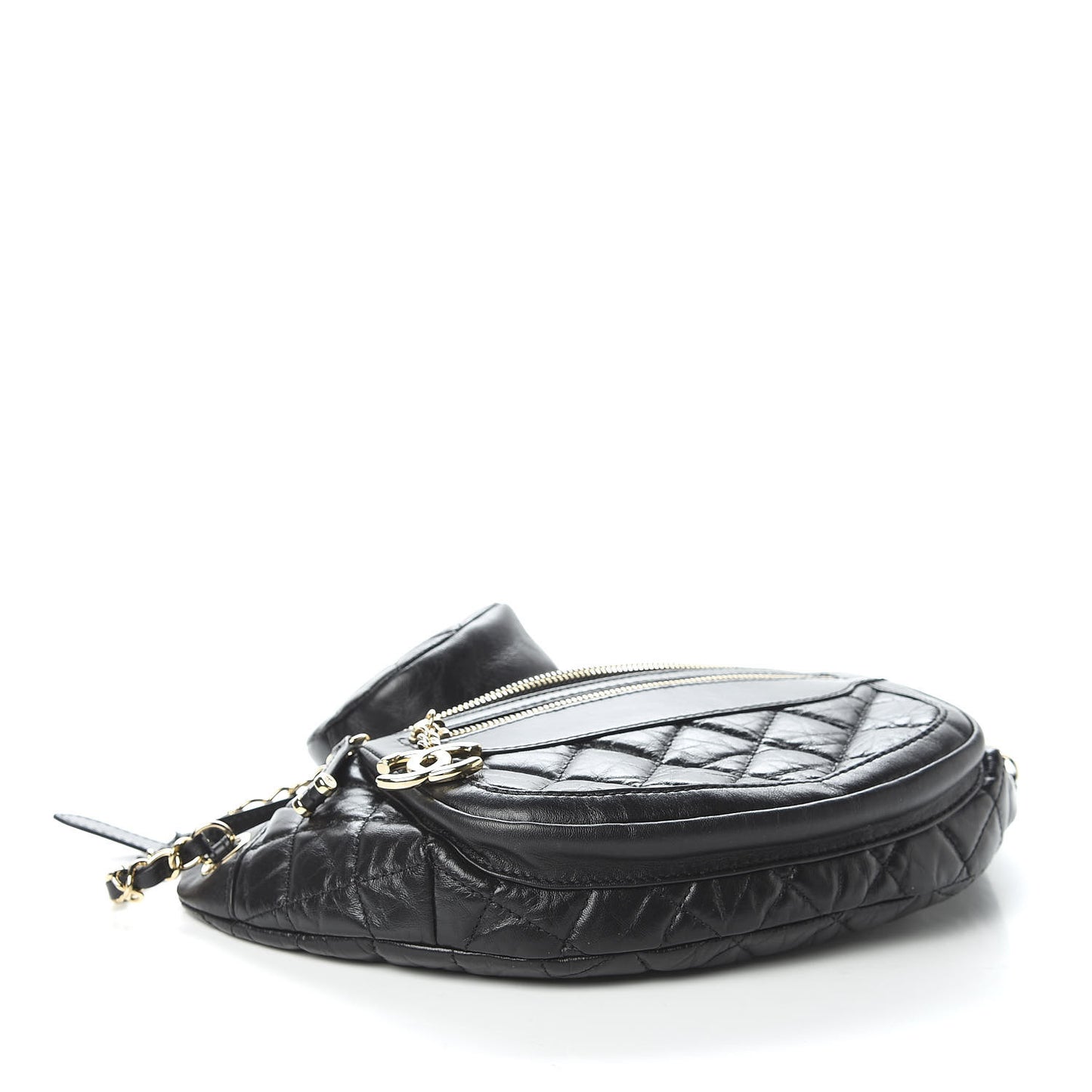 Aged Calfskin Quilted Waist Bag With Coin Purse Black
