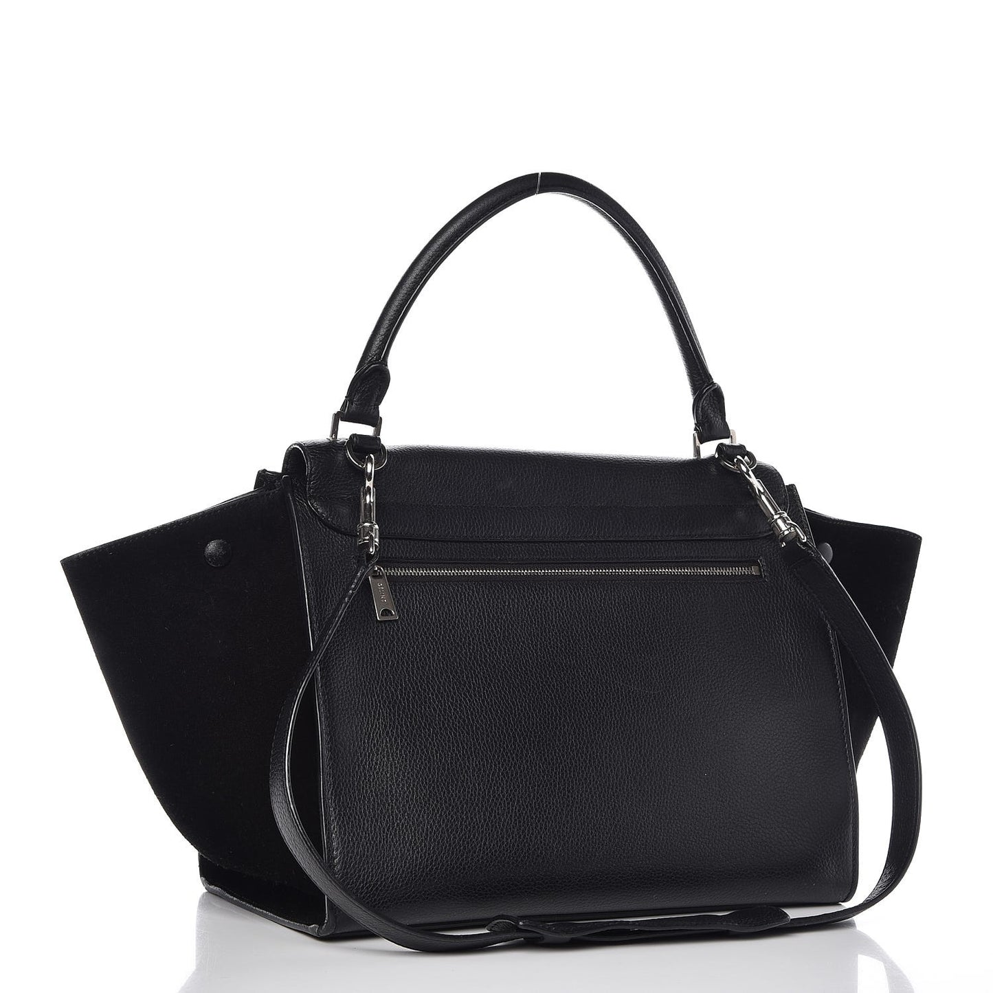 Drummed Calfskin Suede Medium Trapeze Black
