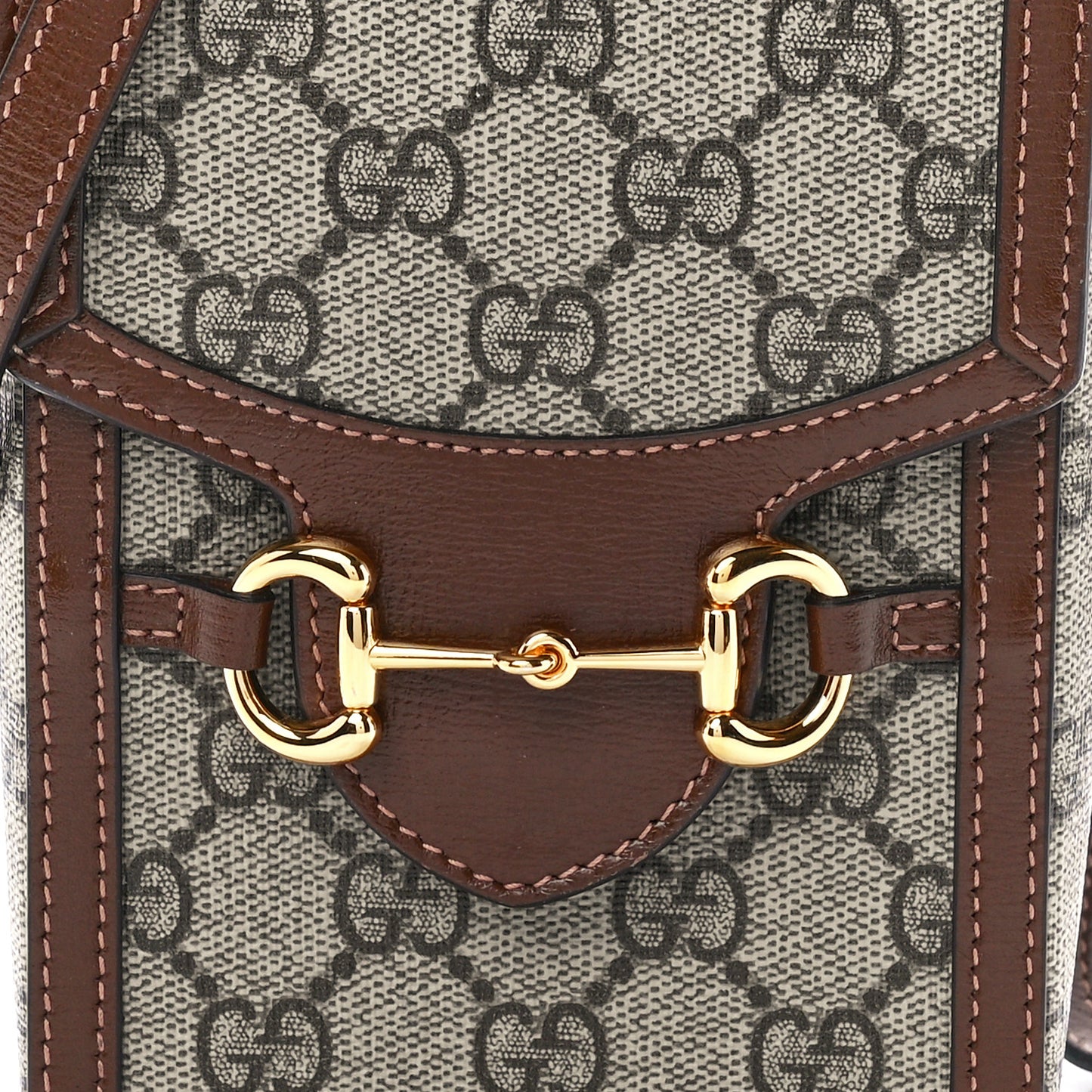 GG Supreme Monogram Mini Horsebit 1955 Crossbody Bag Beige Brown Sugar