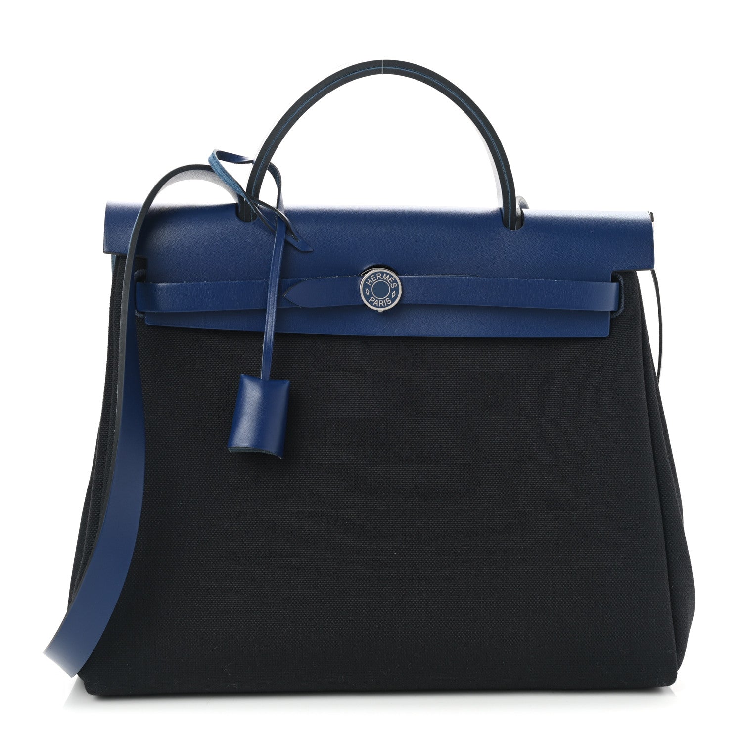 Hermes Military Toile Vache Hunter Laque Herbag Zip Retourne 31 PM Black Bleu Saphir 3 of 10