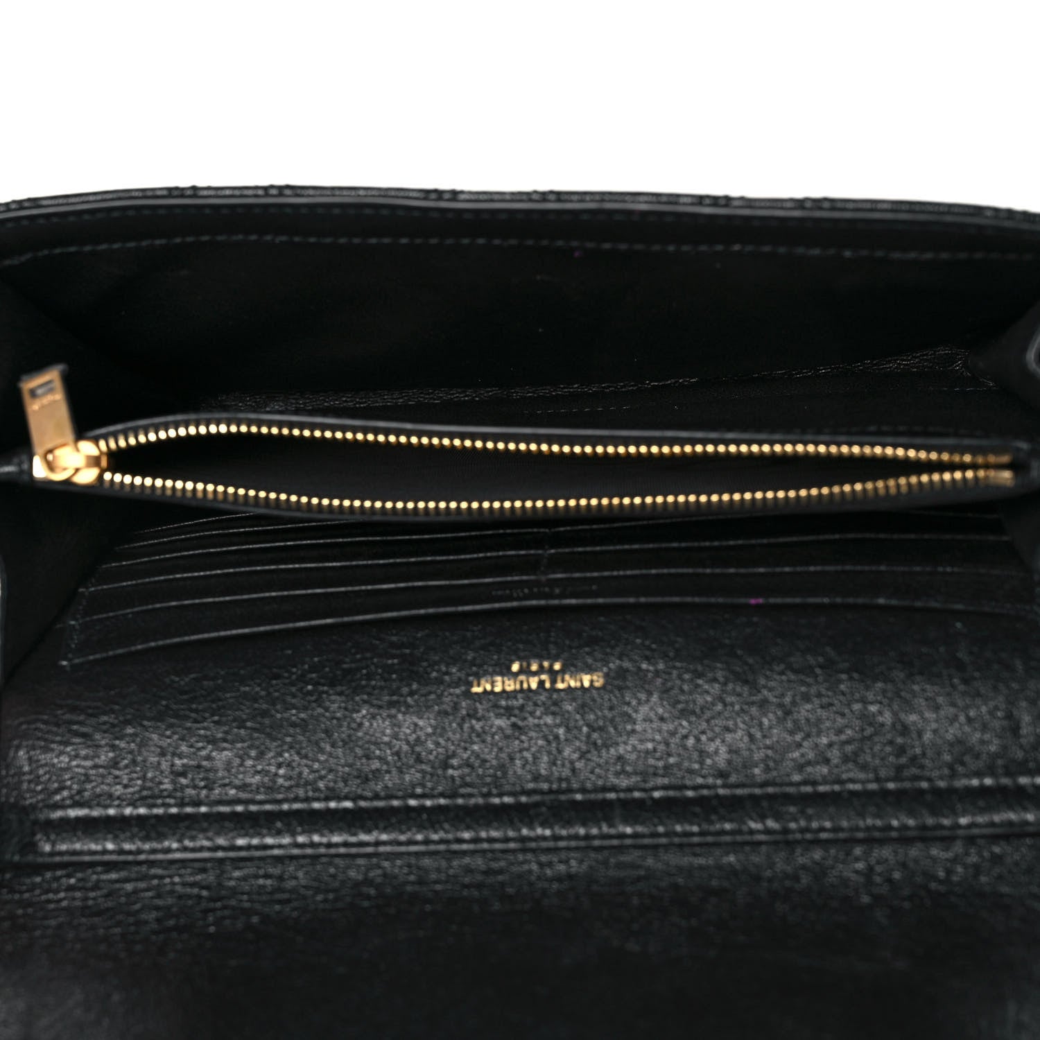 Saint Laurent Lambskin Diamond Quilted Becky Chain Wallet Black 4 of 8
