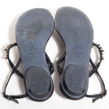 Chanel CC Pearl Thong Sandals 37.5 Black 4 of 5