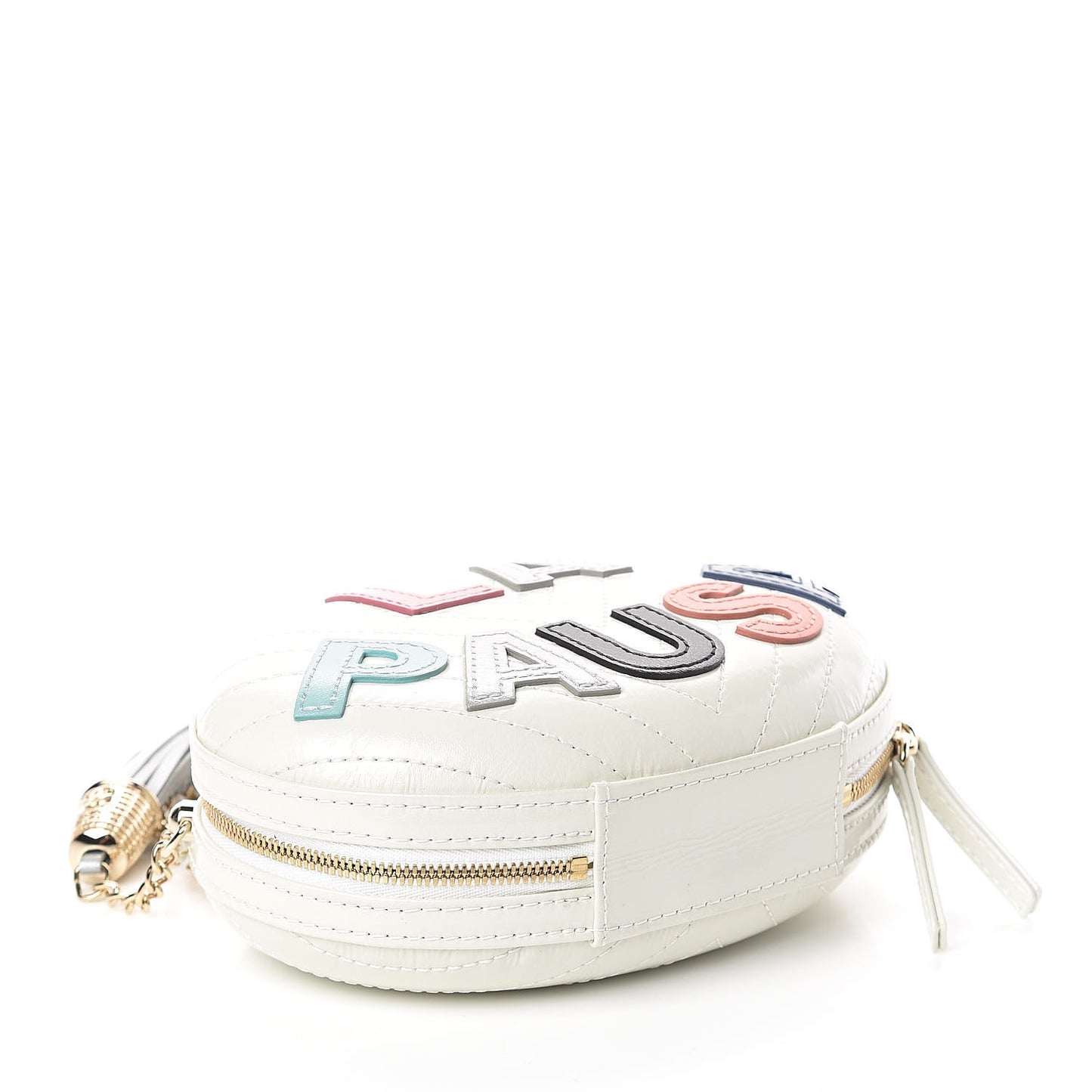 Embroidered Lambskin Chevron Quilted La Pausa Evening Bag White