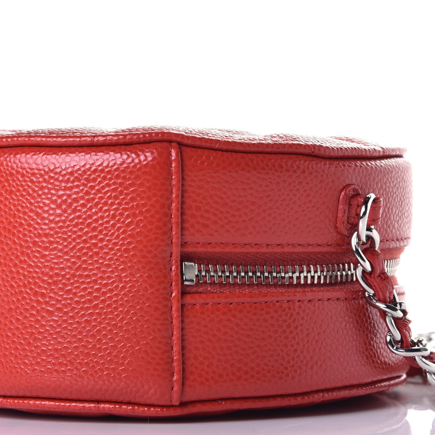 Caviar Quilted Round Clutch With Chain Red