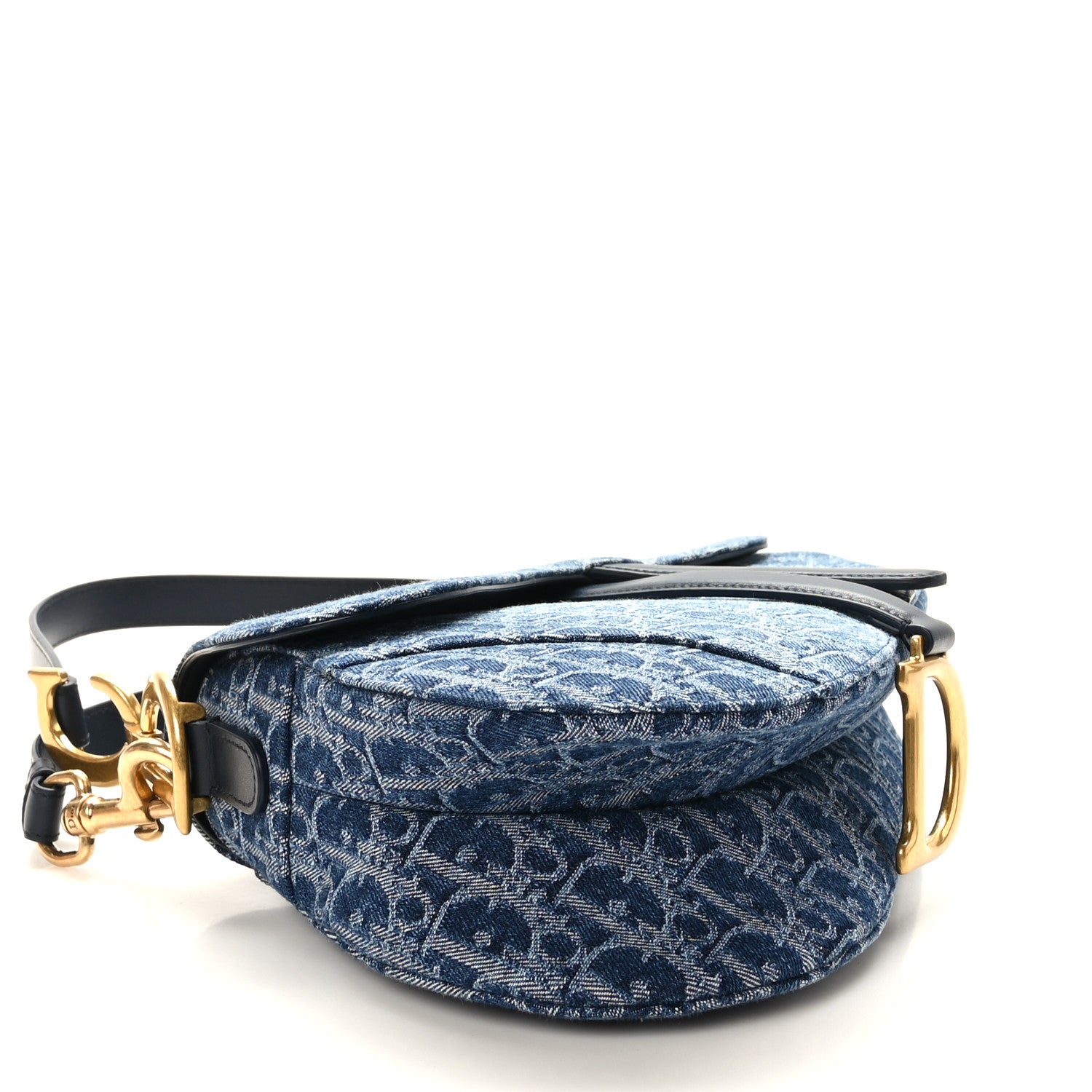 Christian Dior Denim Oblique Jacquard Saddle Bag With Strap Blue 4 of 9
