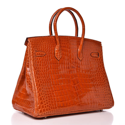Hermes Shiny Porosus Crocodile Birkin 35 Orange 3 of 33