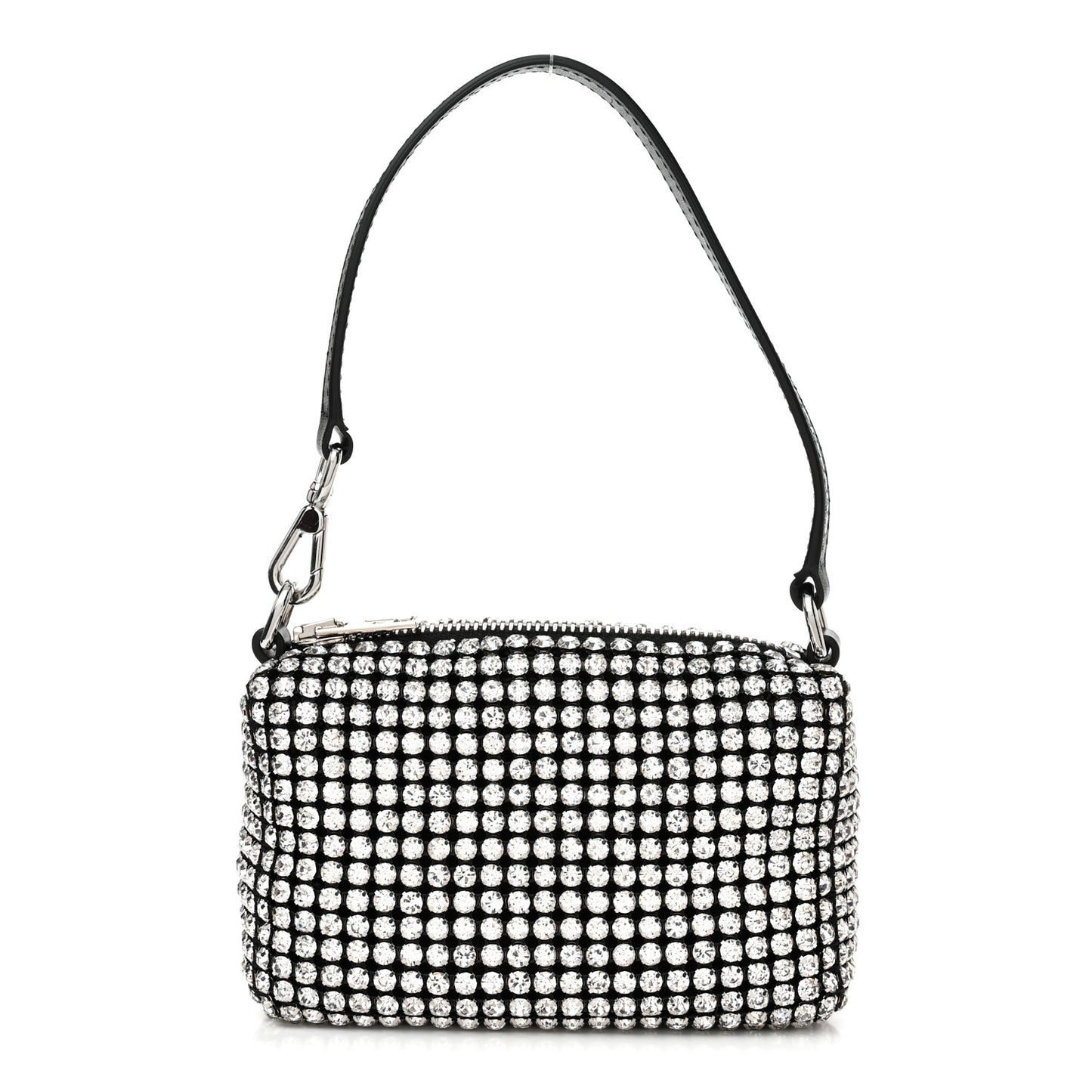 Mesh Crystal Rhinestone Mini Heiress Pouch Black Silver