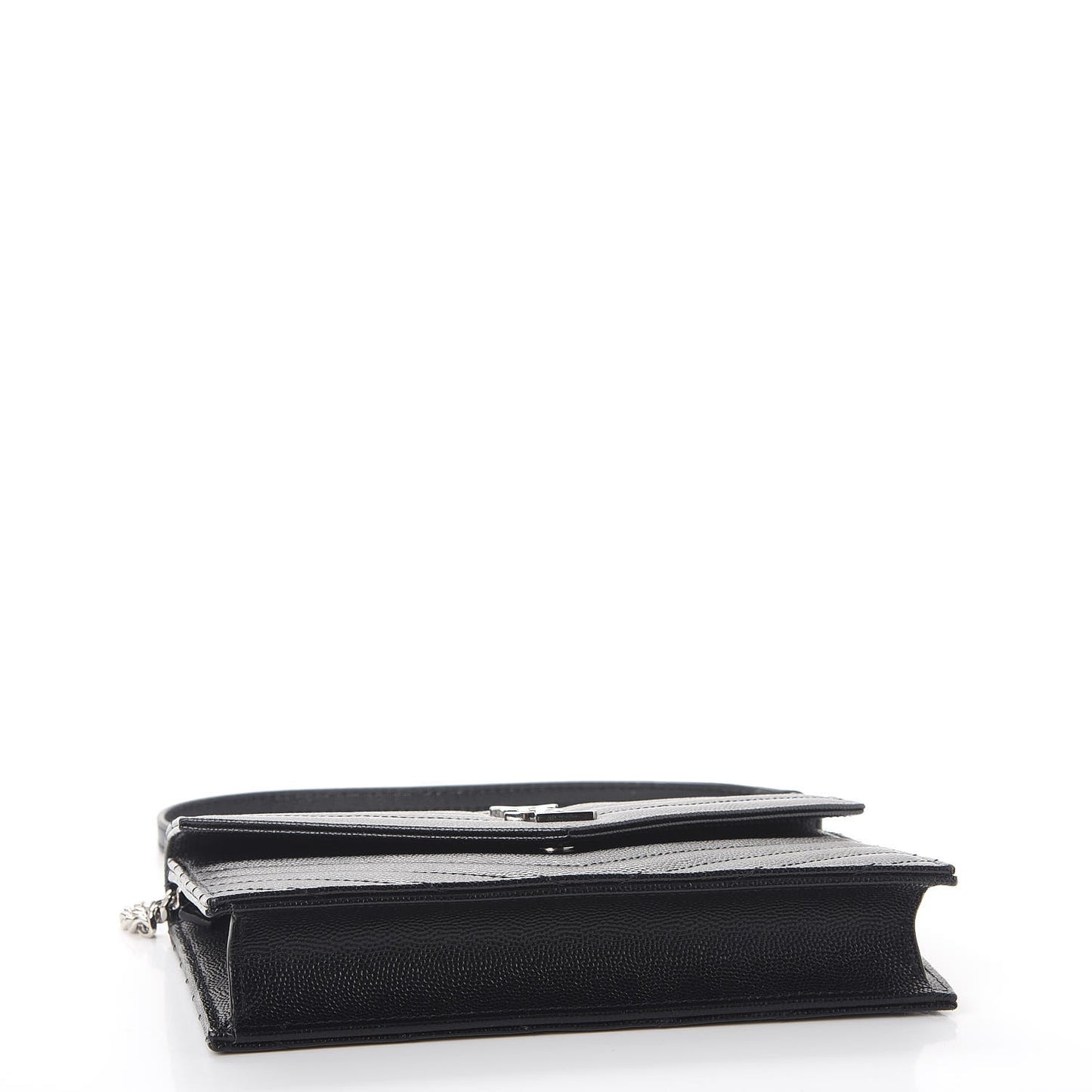 Grain De Poudre Matelasse Chevron Monogram Envelope Chain Wallet Black