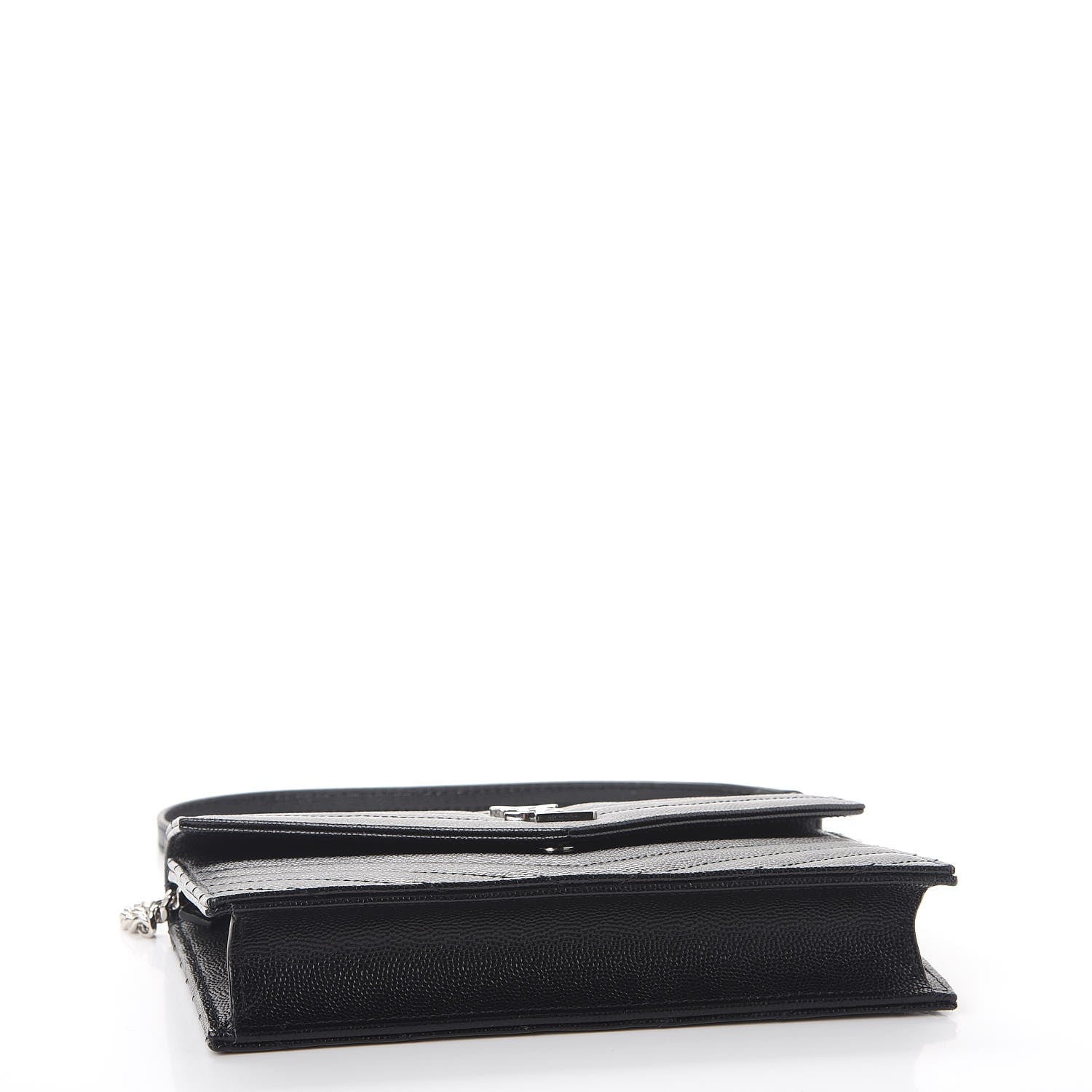 Saint Laurent Grain De Poudre Matelasse Chevron Monogram Envelope Chain Wallet Black 5 of 9