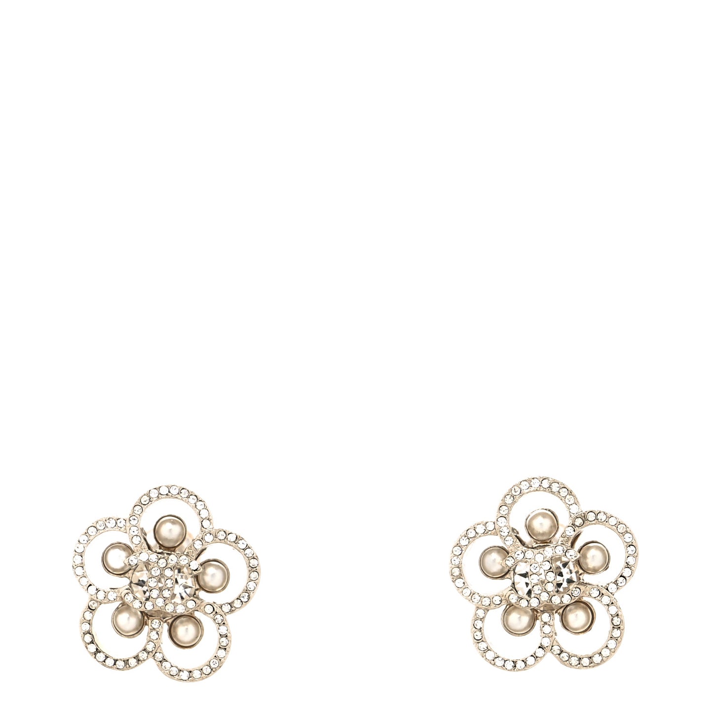 Crystal Pearl CC Camellia Earrings Gold