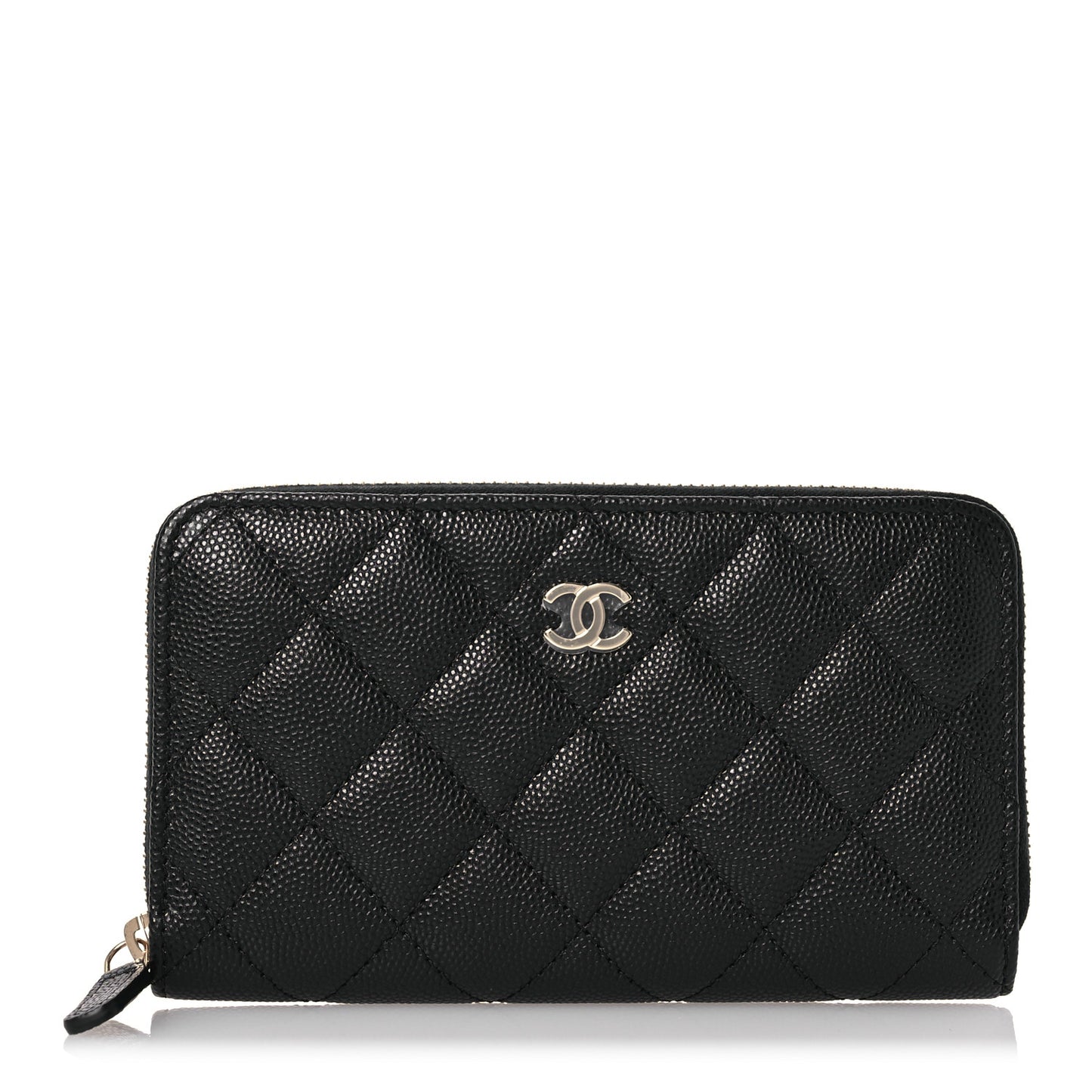 Caviar Quilted Medium Zip Around Wallet Black