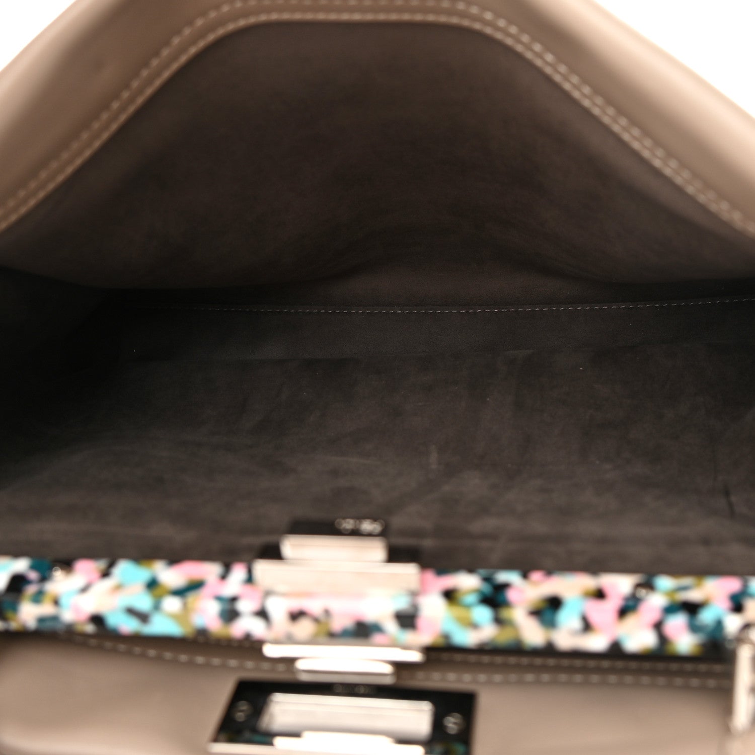 Fendi Vitello Seta Plexiglass Granite Large Peekaboo Iconic Satchel Tortora 5 of 18
