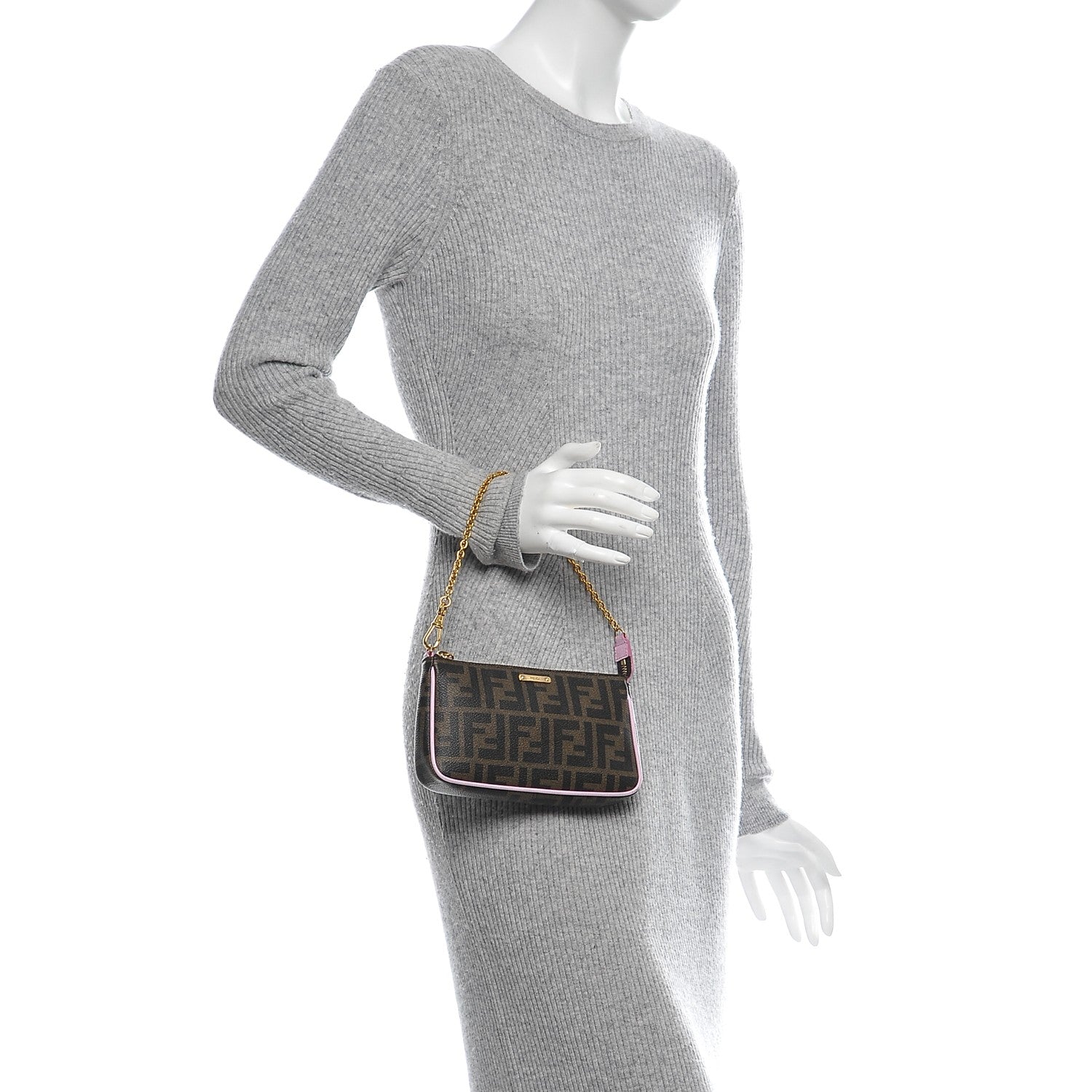 Fendi Zucca Spalmati Vitello Elite Pochette Tobacco Pink 2 of 6