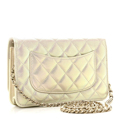 Chanel Iridescent Lambskin Quilted Wallet On Chain WOC Ivory 3 of 12