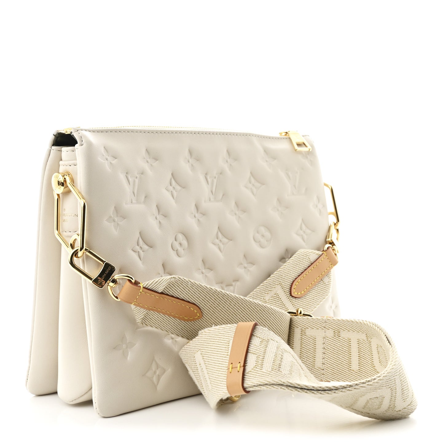 Lambskin Embossed Monogram Coussin PM Cream
