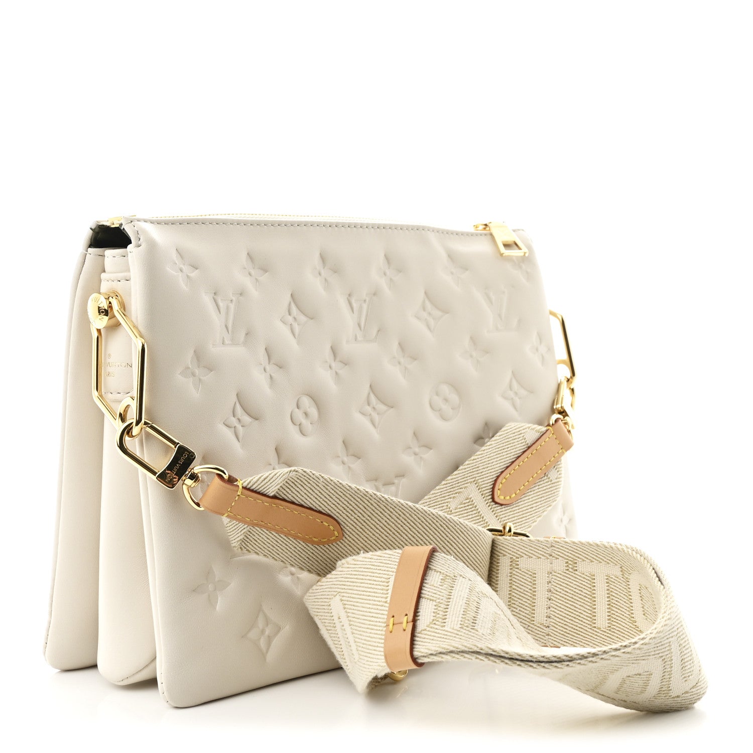 Louis Vuitton Lambskin Embossed Monogram Coussin PM Cream 3 of 12