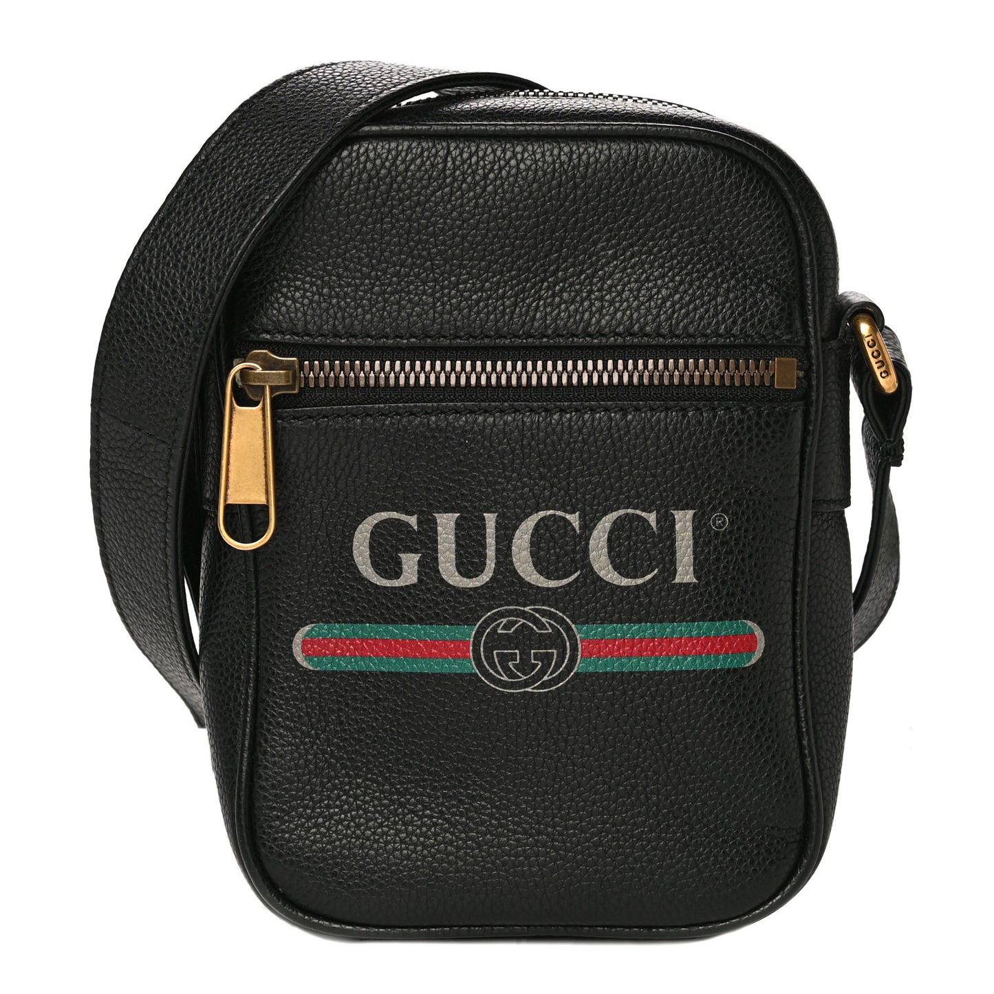 Grained Calfskin Mini Logo Messenger Bag Black