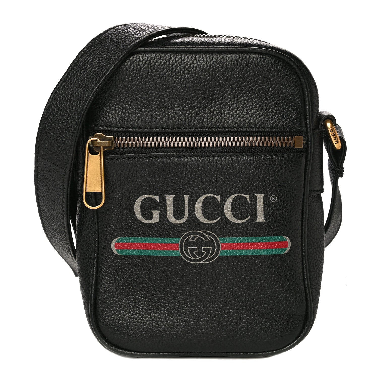Gucci Grained Calfskin Mini Logo Messenger Bag Black 1 of 13