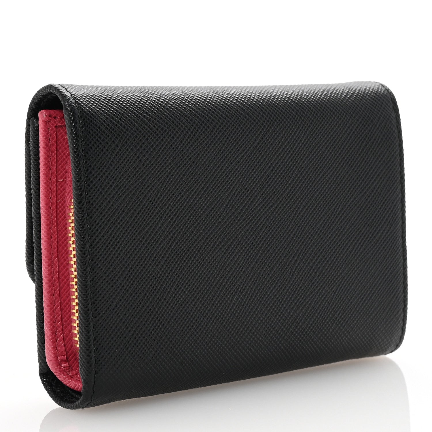Prada Saffiano Metal Tri-Fold Wallet Black Hibiscus 3 of 7