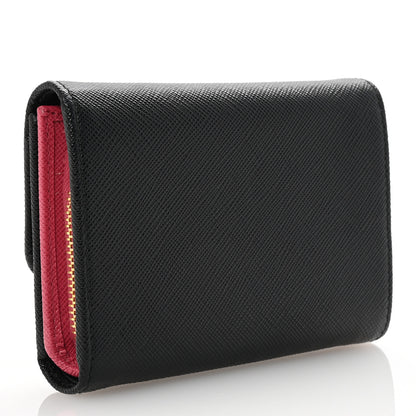 Prada Saffiano Metal Tri-Fold Wallet Black Hibiscus 3 of 7