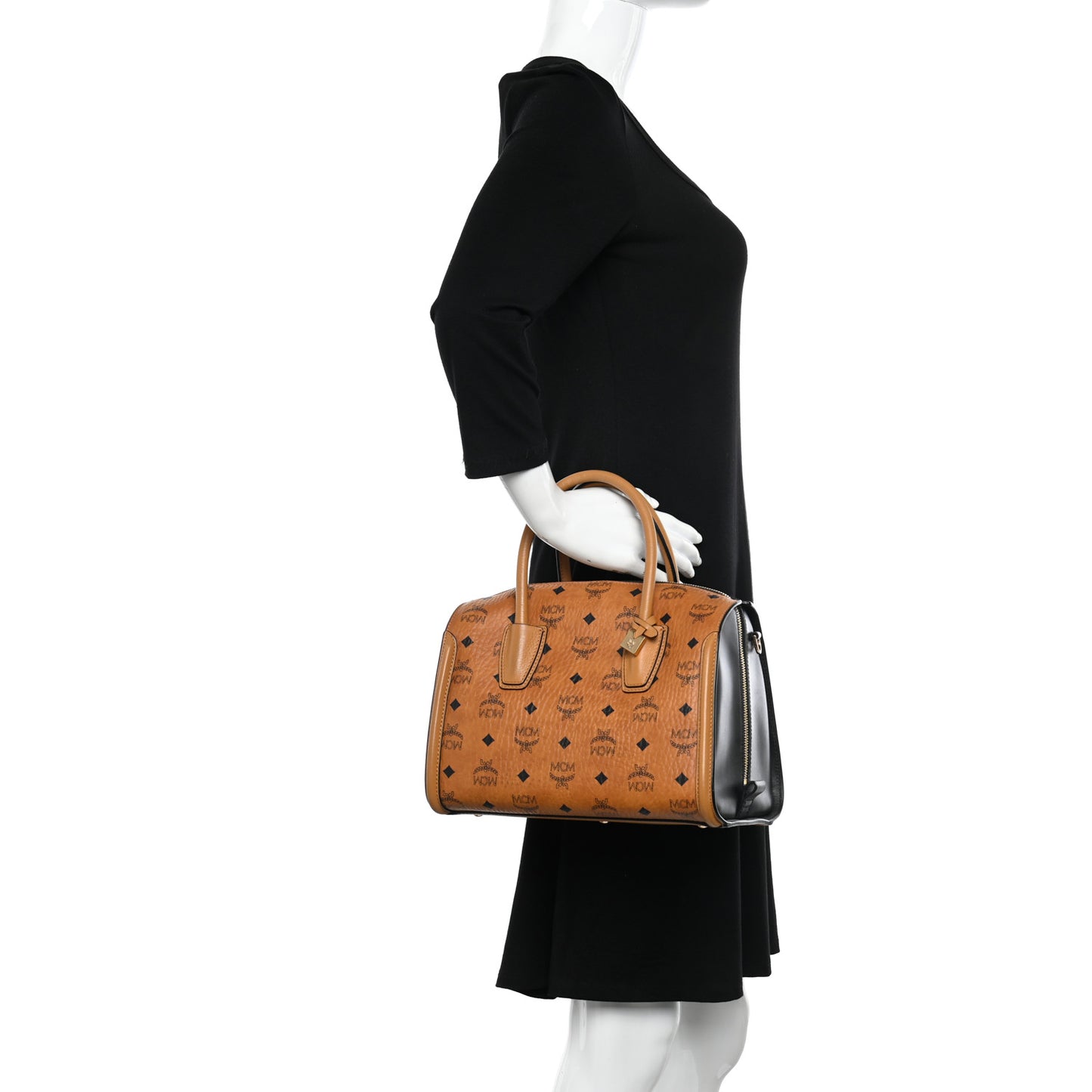 Visetos Calfskin Boston Bag Cognac Black