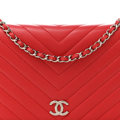 Chanel Lambskin Chevron Quilted Studded Wallet On Chain WOC Light Red 9 of 12