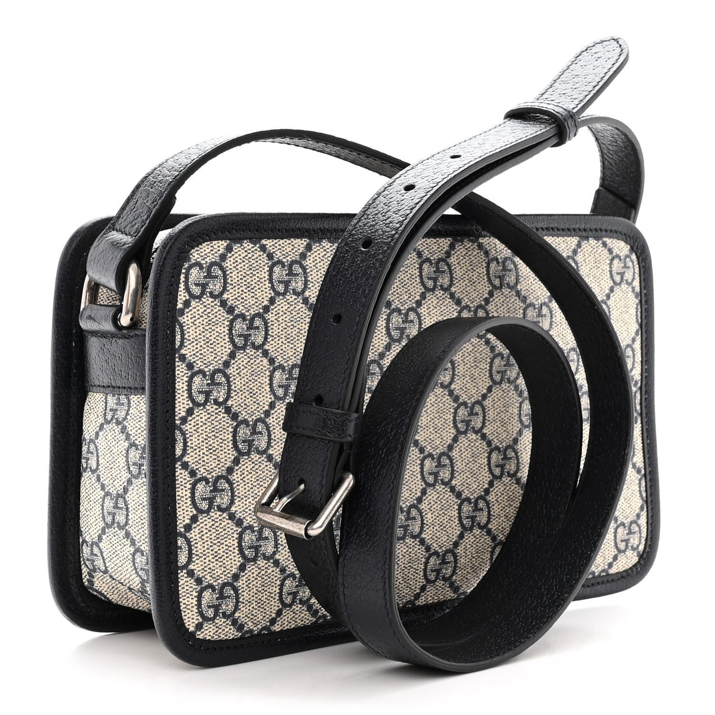 GG Supreme Monogram Textured Dollar Calfskin Mini Retro Interlocking G Shoulder Bag Beige Blue