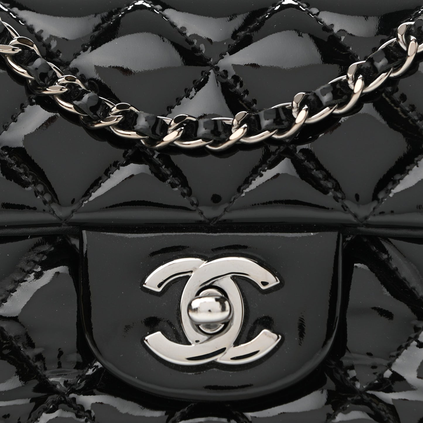 Patent Calfskin Quilted Extra Mini Rectangular Flap Black
