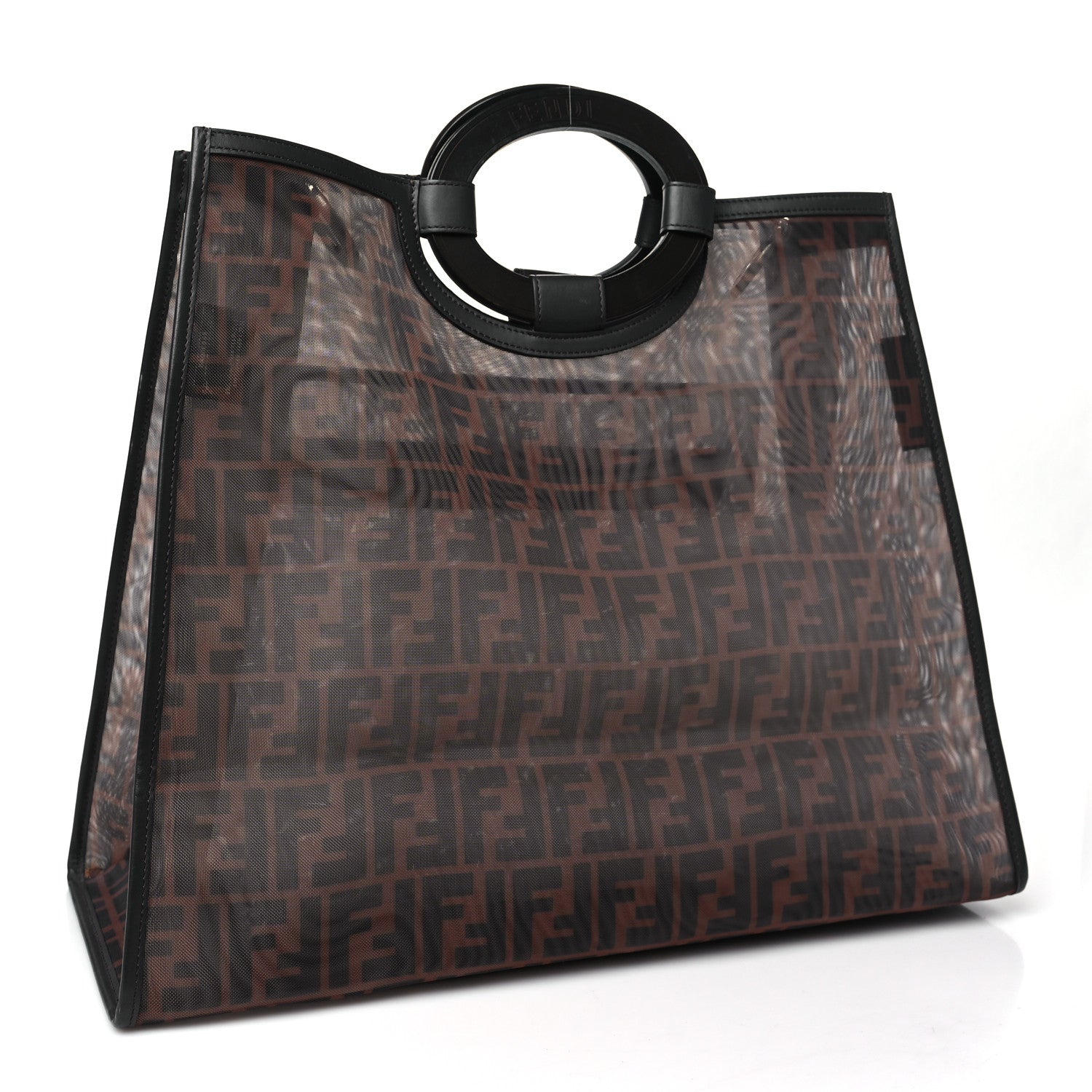 Fendi Mesh Vitello Century Cuoio FF 1974 Medium Runaway Shopper Tote Marrone Black Ebano 3 of 10
