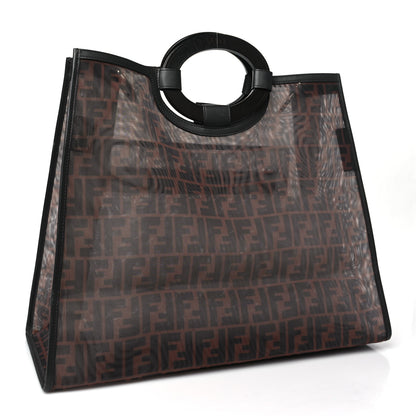 Fendi Mesh Vitello Century Cuoio FF 1974 Medium Runaway Shopper Tote Marrone Black Ebano 3 of 10