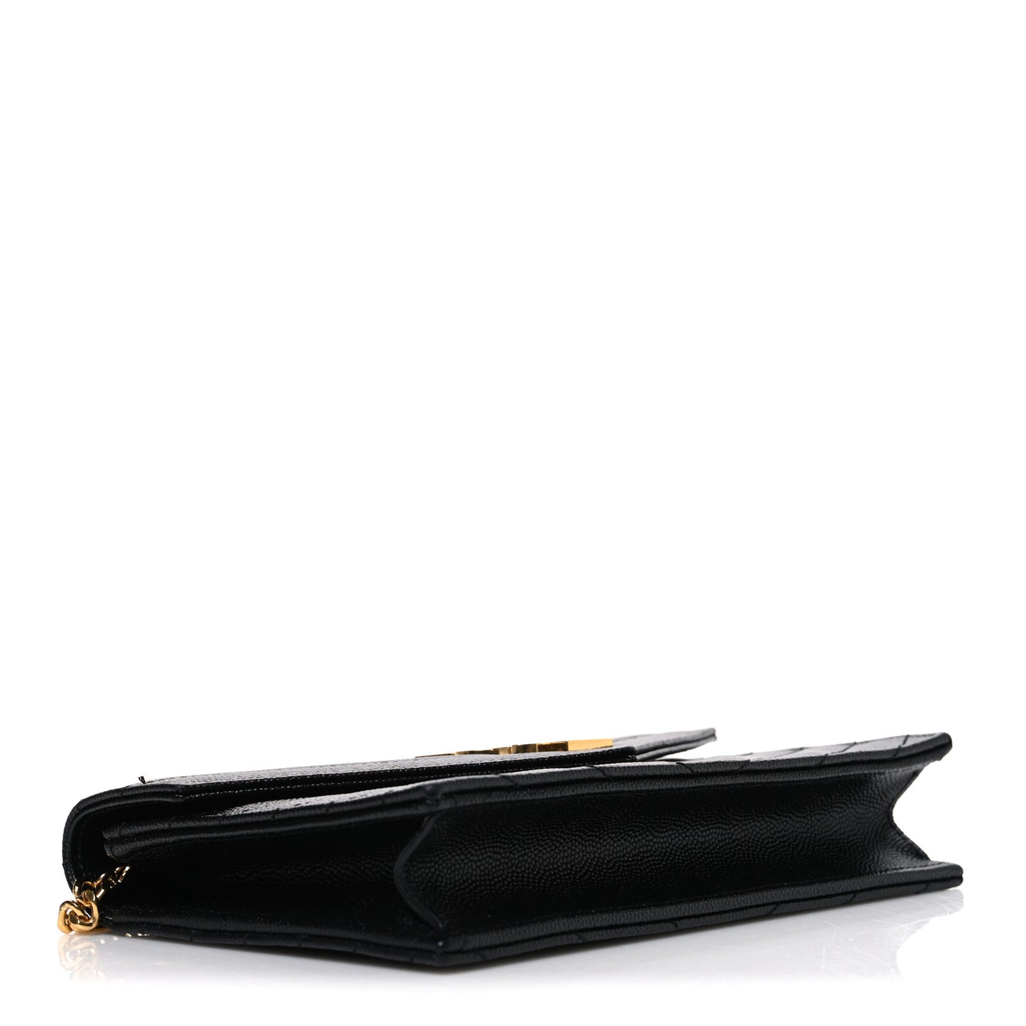 Grain De Poudre Matelasse Chevron Monogram Envelope Chain Wallet Black