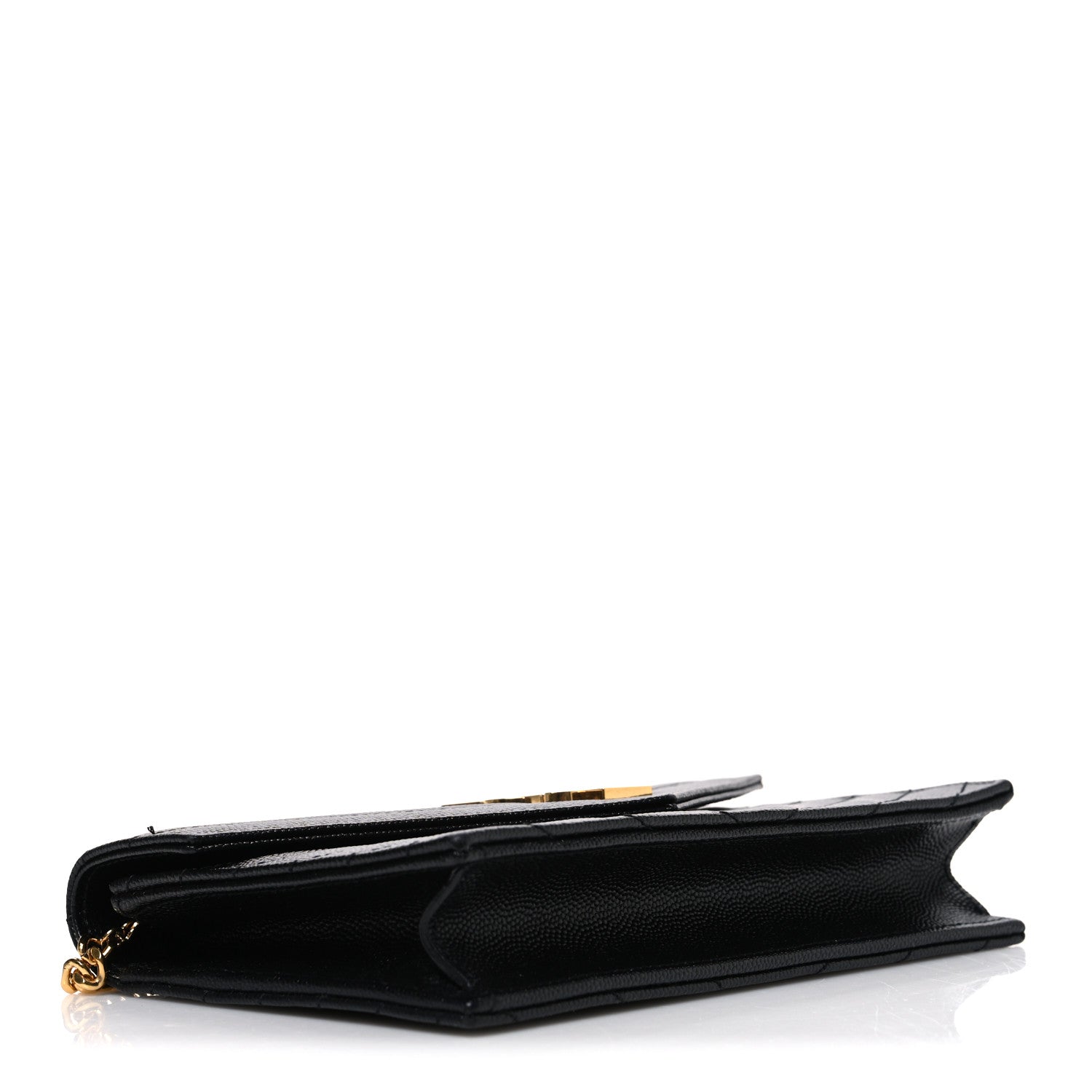 Saint Laurent Grain De Poudre Matelasse Chevron Monogram Envelope Chain Wallet Black 3 of 9