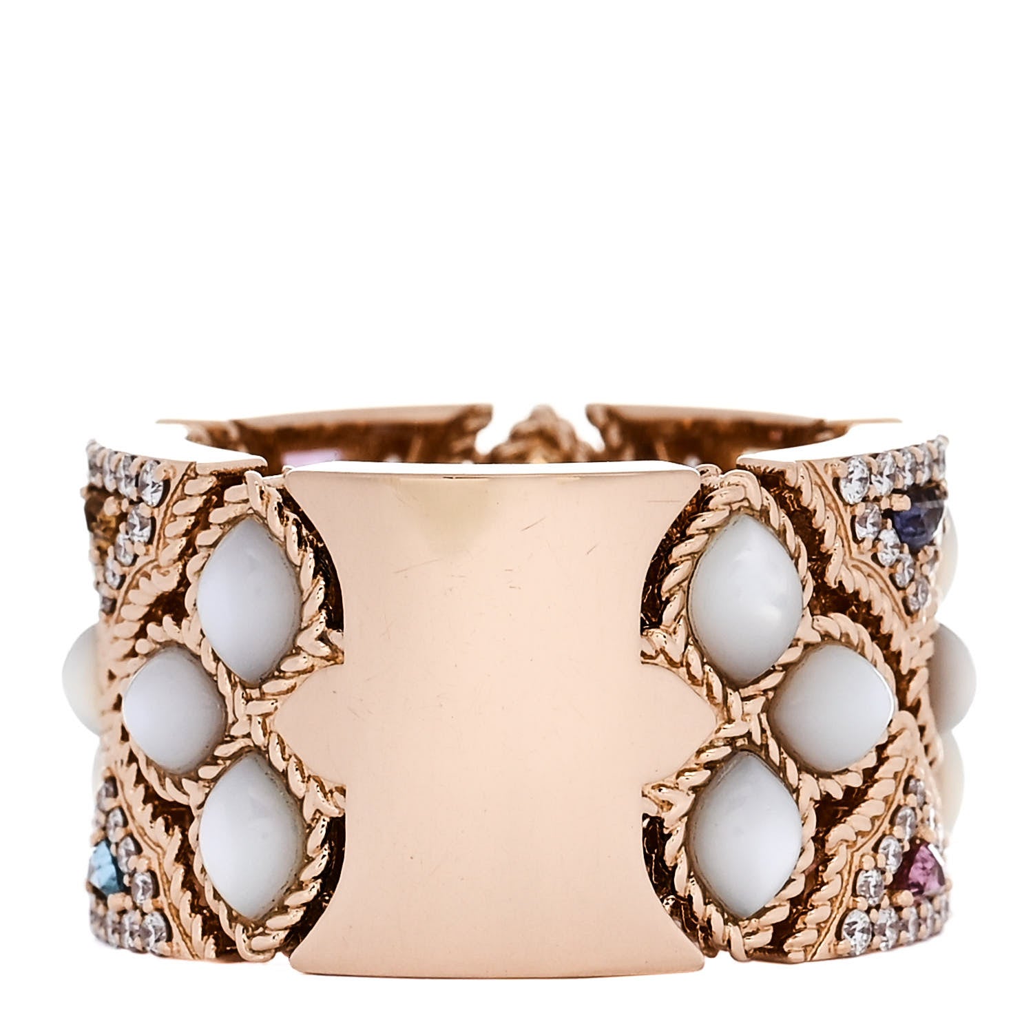 Roberto Coin 18K Rose Gold Diamond Mother of Pearl Multi Stone Venetian Princess Carnevale Cigar Band Ring 53 6.5 3 of 5