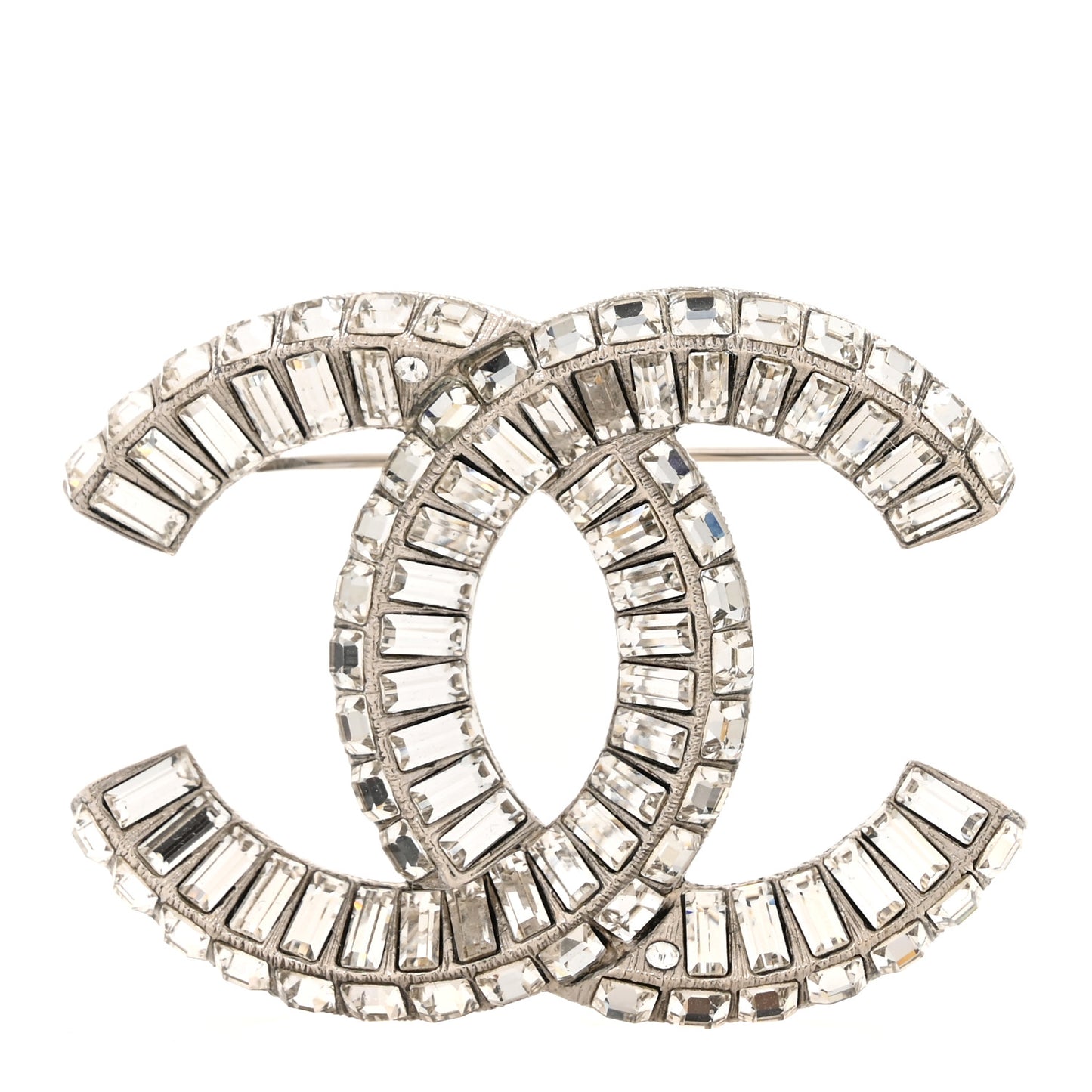 Baguette Crystal CC Brooch Silver