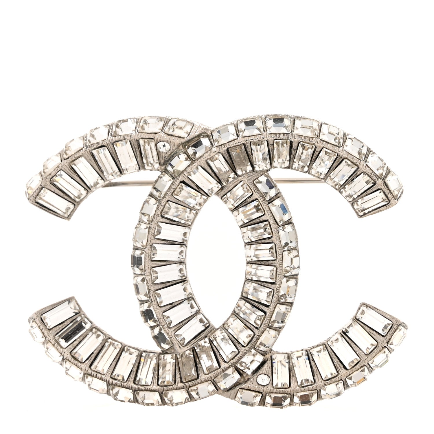 Chanel Baguette Crystal CC Brooch Silver 1 of 4