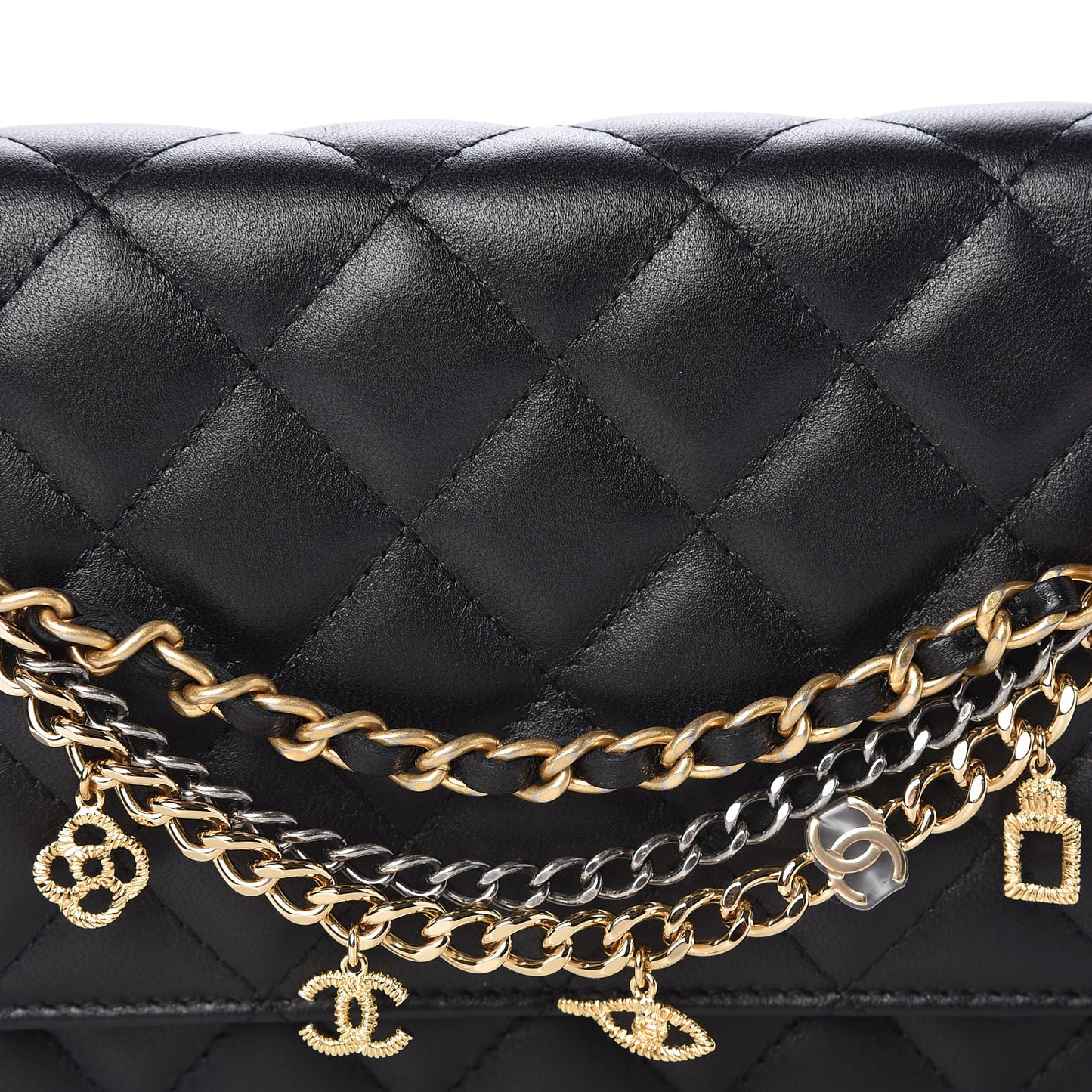 Lambskin Quilted Egyptian Amulet Wallet On Chain WOC Black
