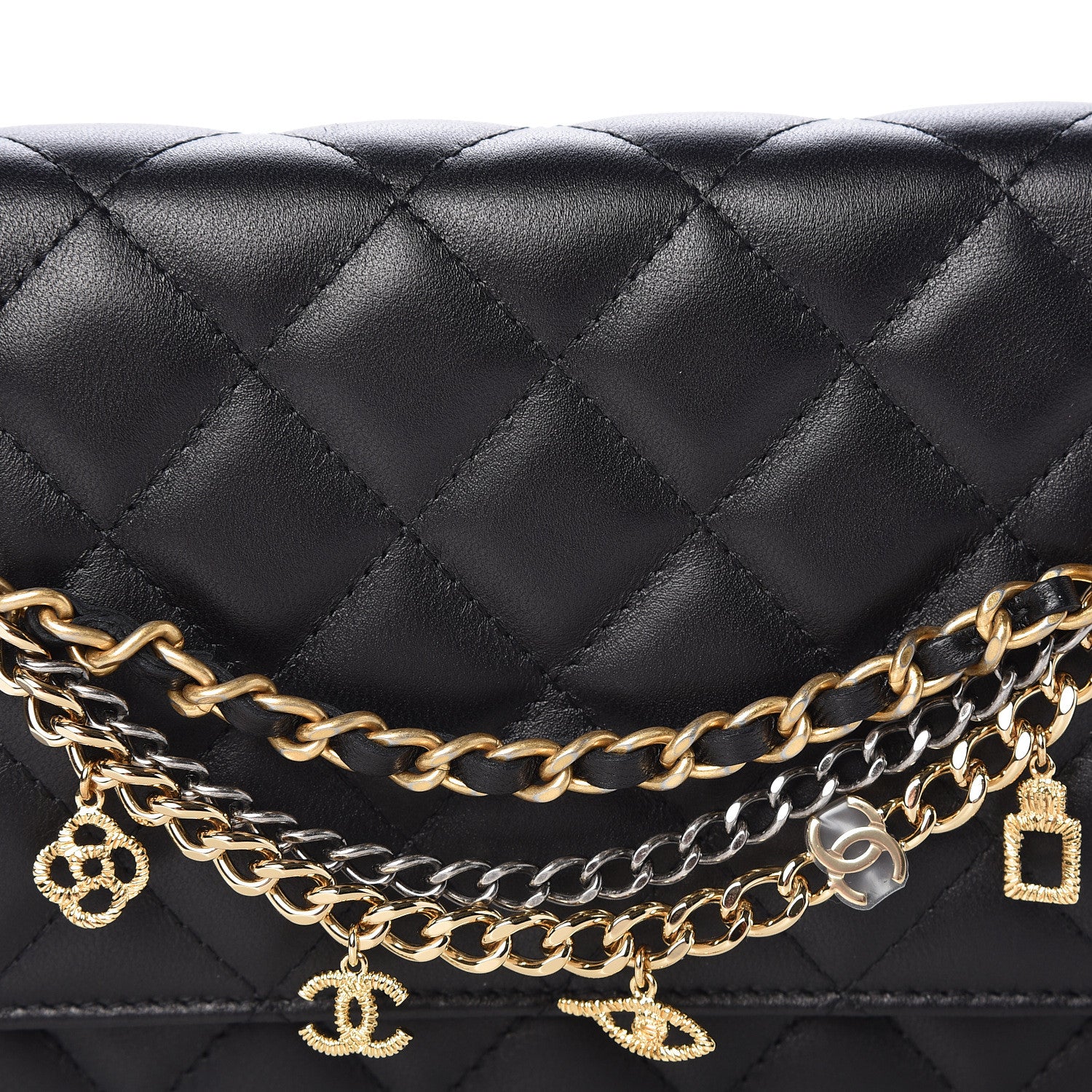 Chanel Lambskin Quilted Egyptian Amulet Wallet On Chain WOC Black 10 of 11