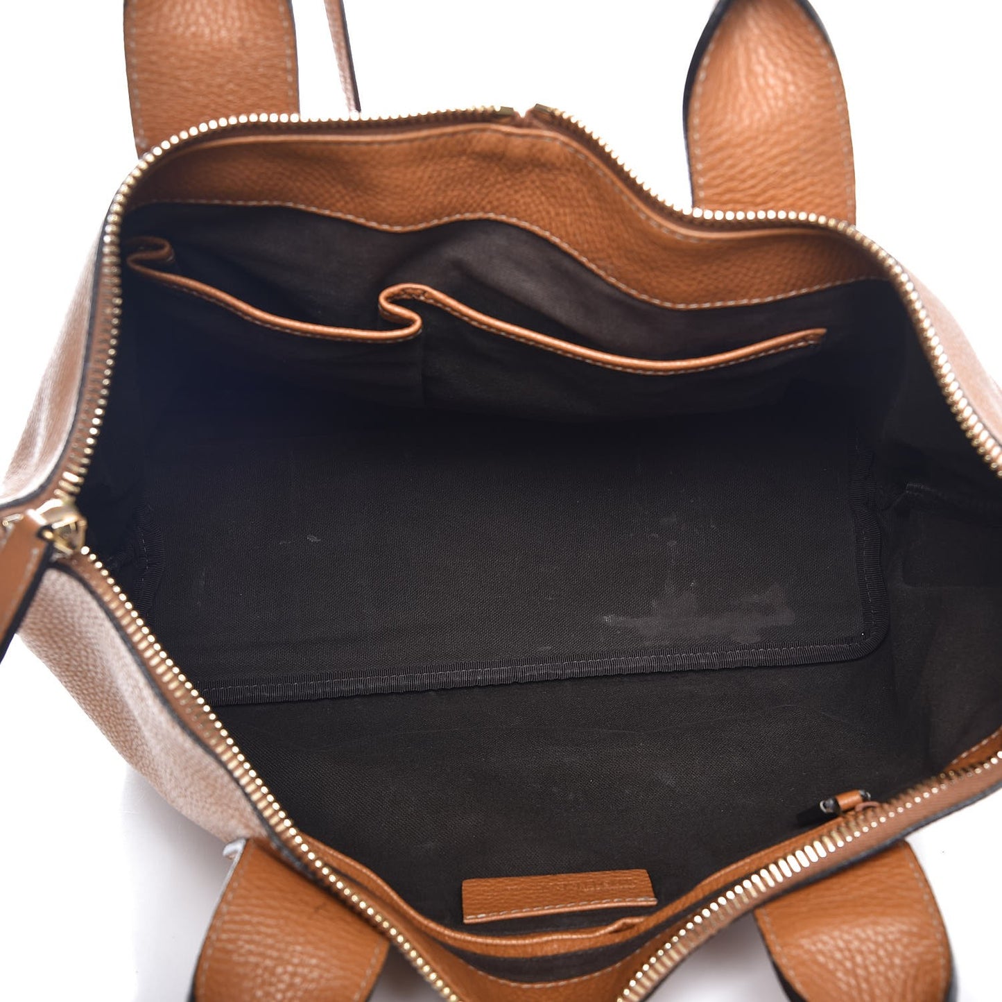 Pebbled Calfskin Skull Padlock Zip Tote Cognac