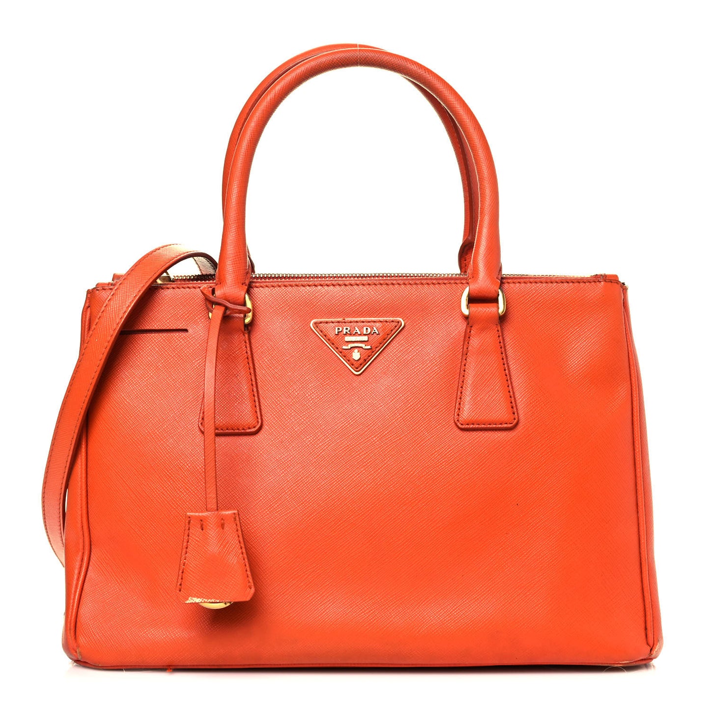 Saffiano Lux Medium Double Zip Tote Papaya