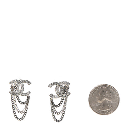 Chanel Crystal Chain CC Earrings Silver 2 of 4