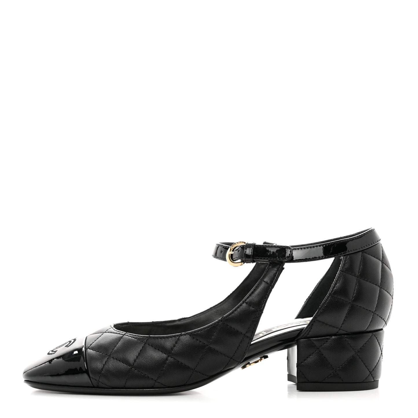 Lambskin Patent Quilted Cap Toe Mary Jane Flats 37 Black