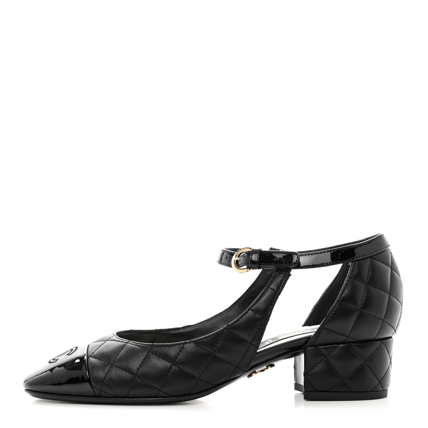 Chanel Lambskin Patent Quilted Cap Toe Mary Jane Flats 37 Black 1 of 8