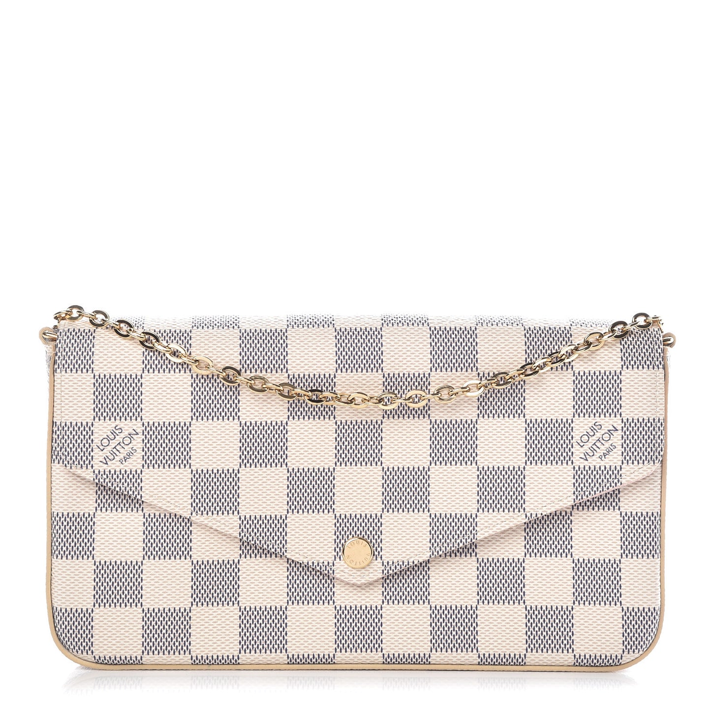 Damier Azur Pochette Felicie Chain Wallet Rose Ballerine