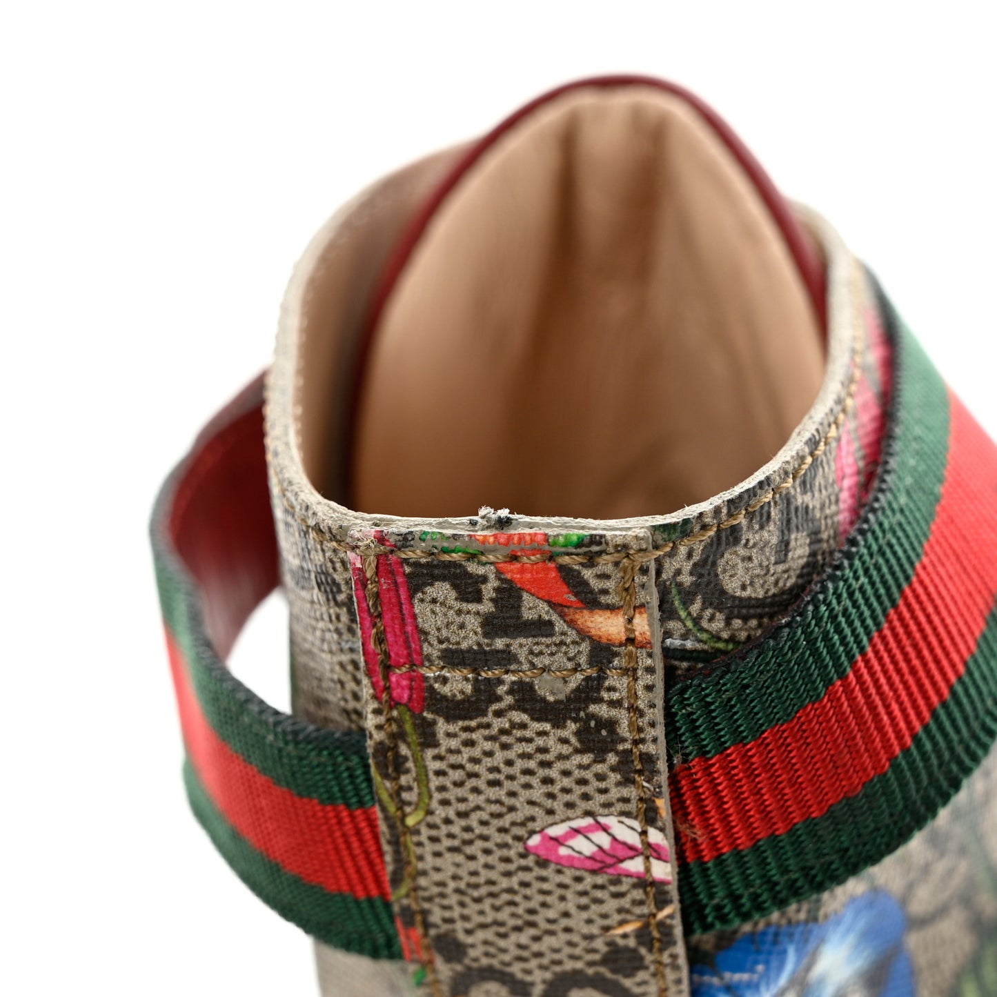 GG Supreme Monogram Flora Lace Up Combat Ankle Boots 38 Beige Multicolor Red