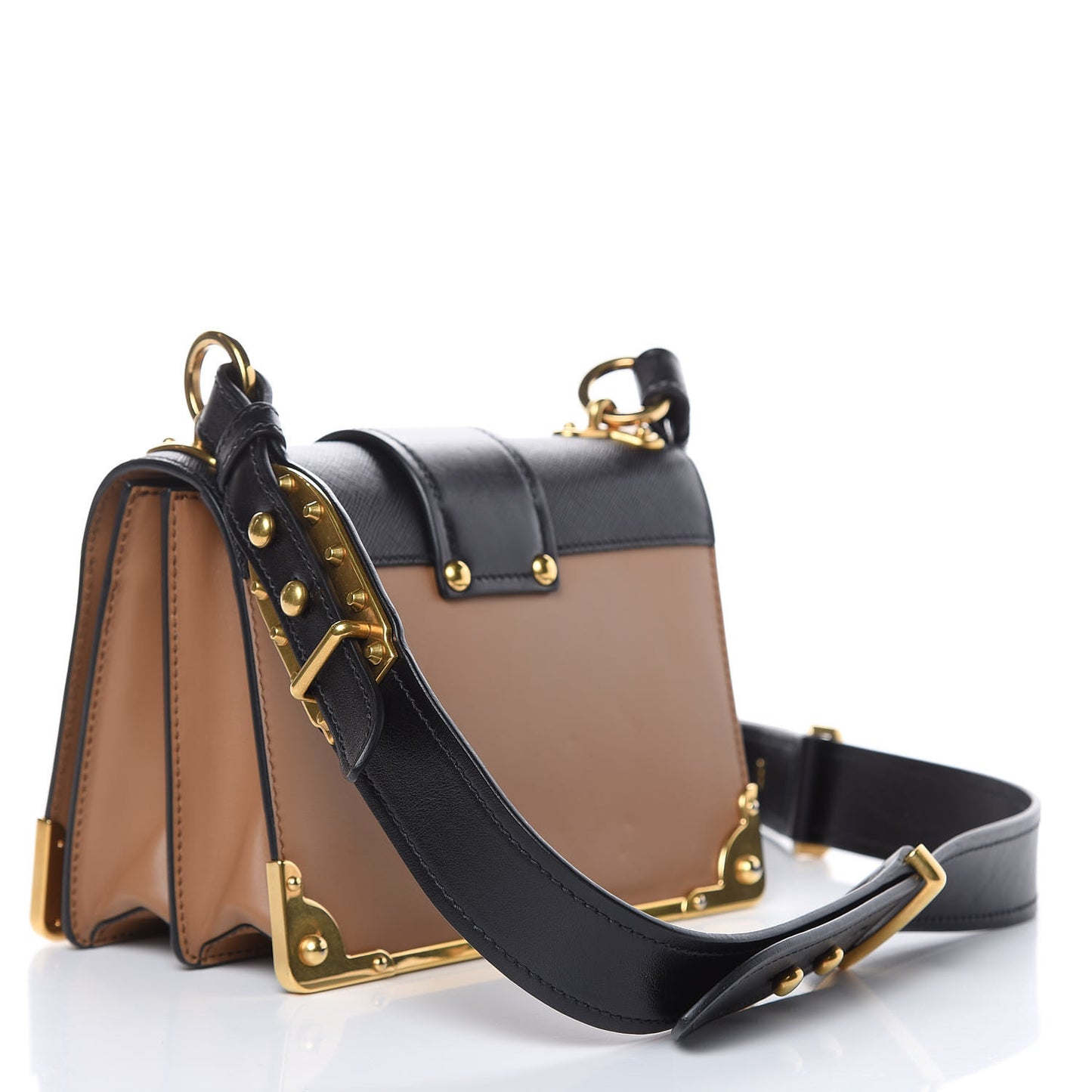 City Calfskin Saffiano Cahier Bag Caramel Black