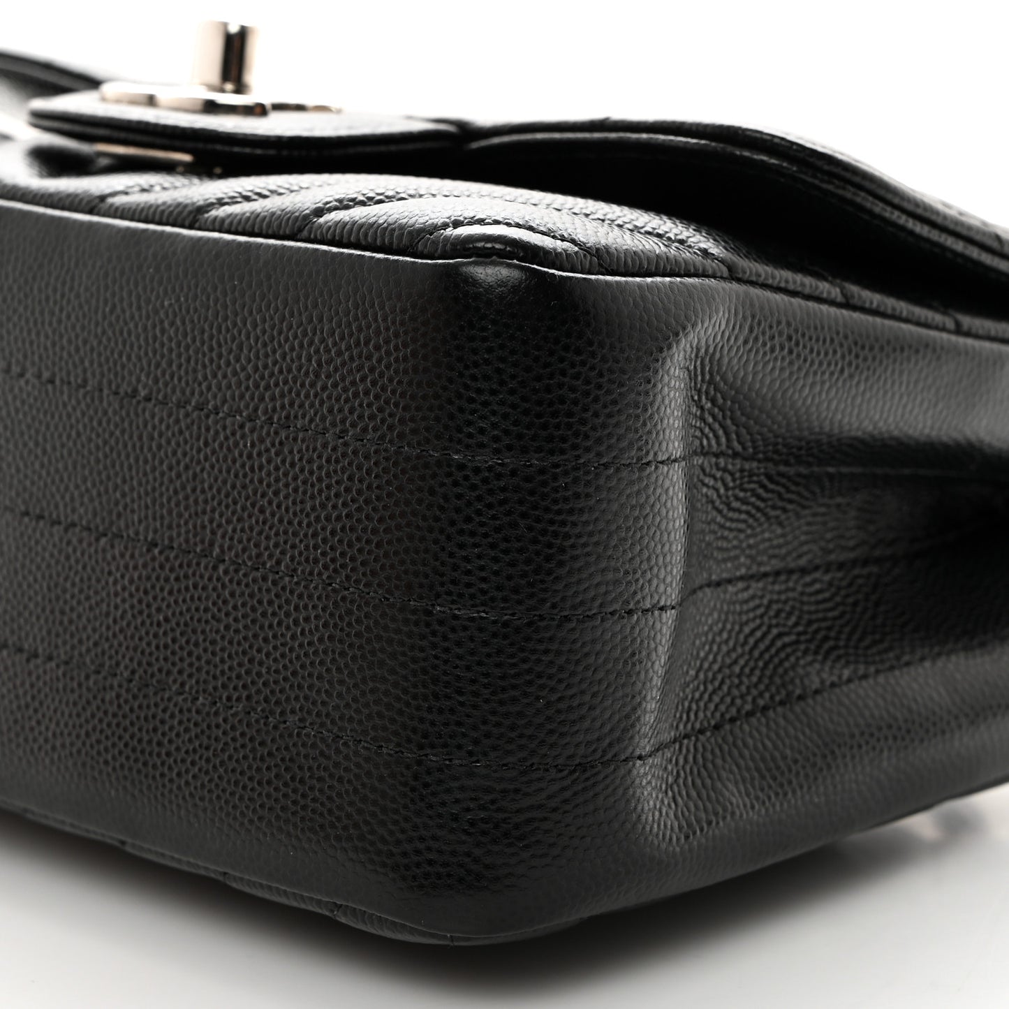 Caviar Chevron Quilted Mini Square Flap Black