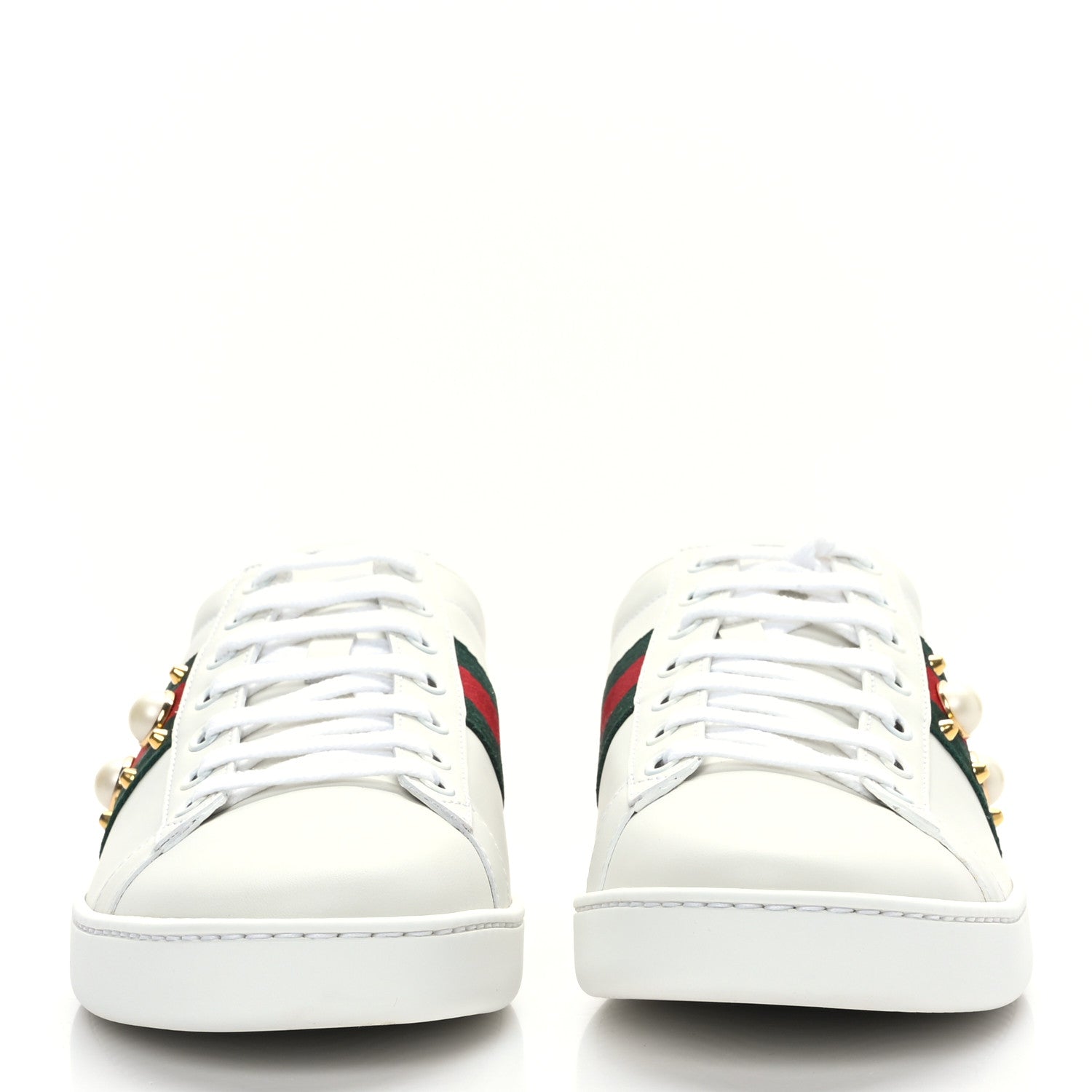 Gucci Calfskin Web Pearl Studded Womens Ace Sneakers 40 White 2 of 7