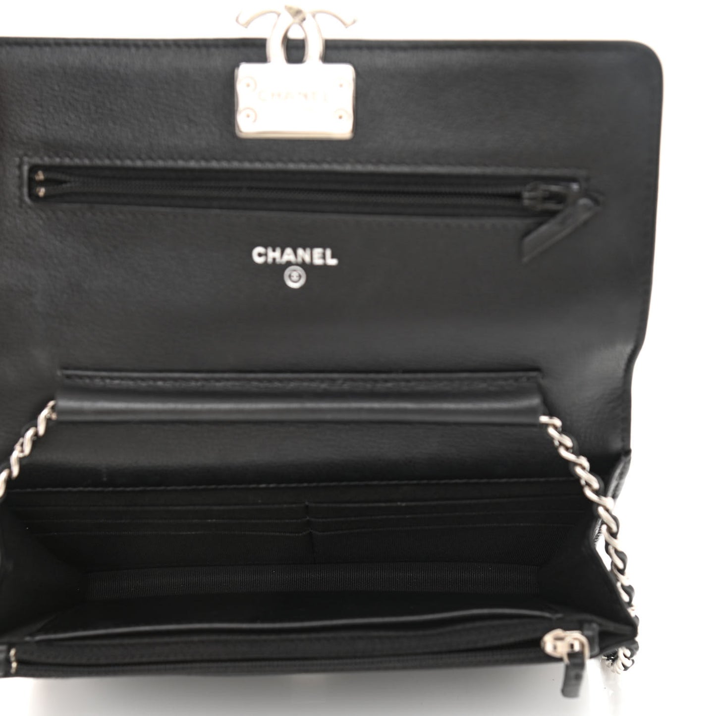 Grained Calfskin Quilted CC Box Wallet On Chain WOC Black