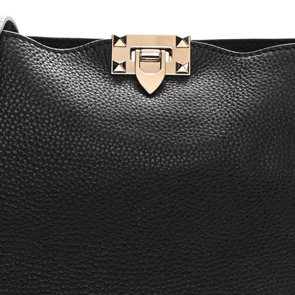 Valentino Garavani Pebbled Calfskin Large Rockstud Flip-Lock Messenger Bag Black 7 of 10