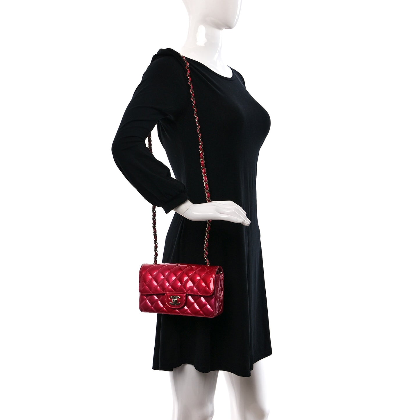 Shaded Patent Calfskin Quilted Mini Rectangular Flap Pink Dark Pink